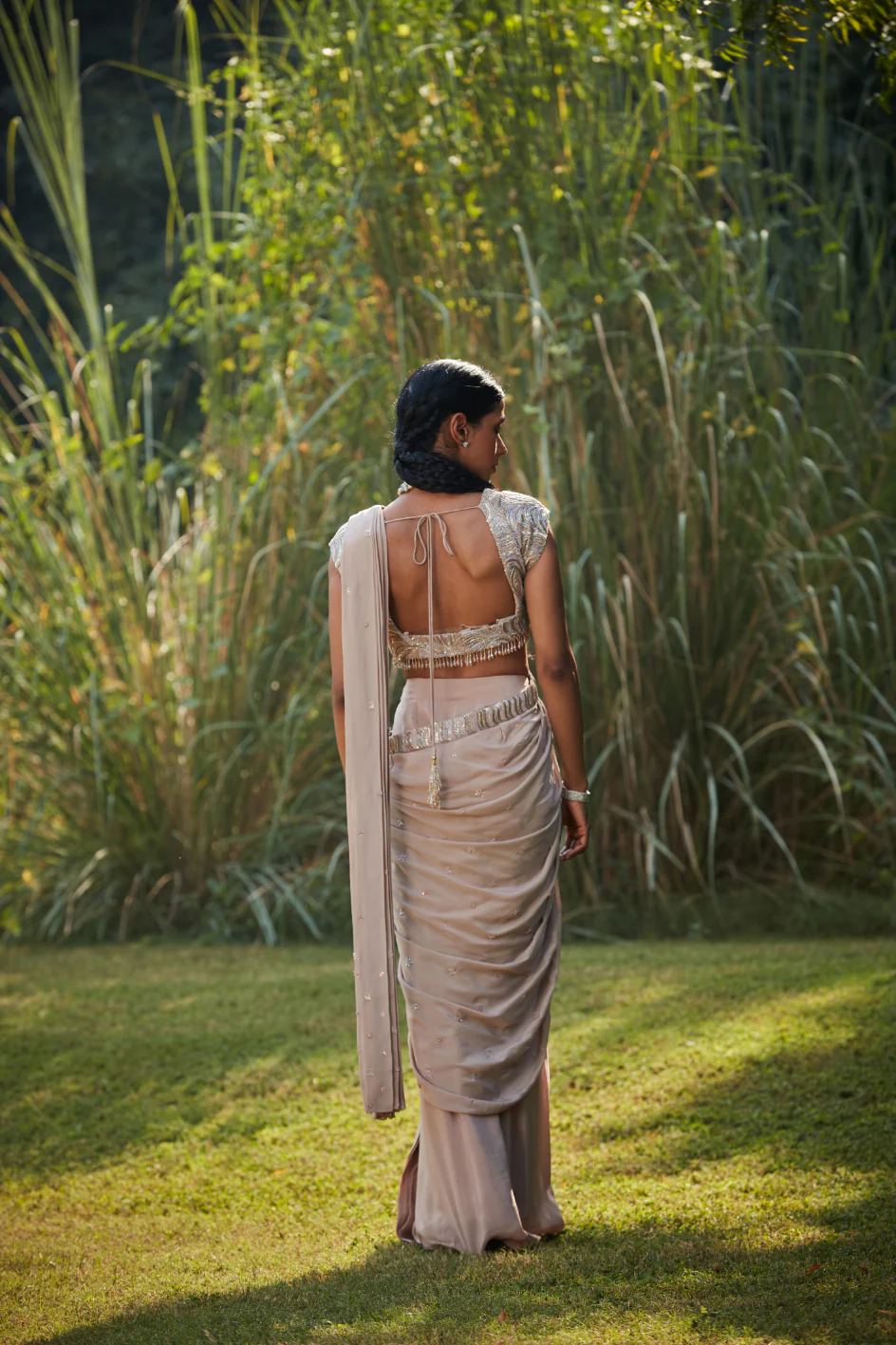 Pamela Champagne Draped Saree - Image 5