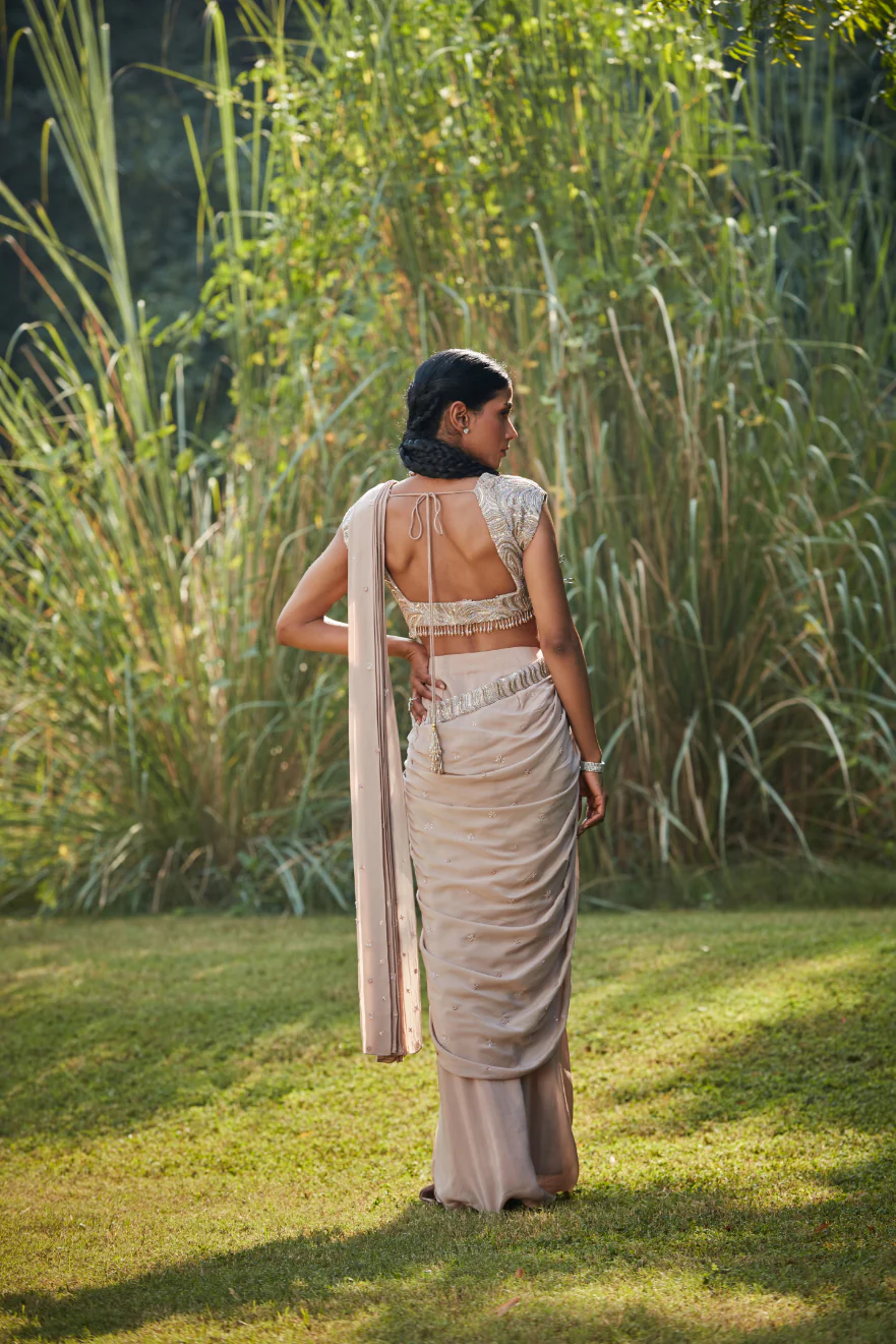 Pamela Champagne Draped Saree - Image 6