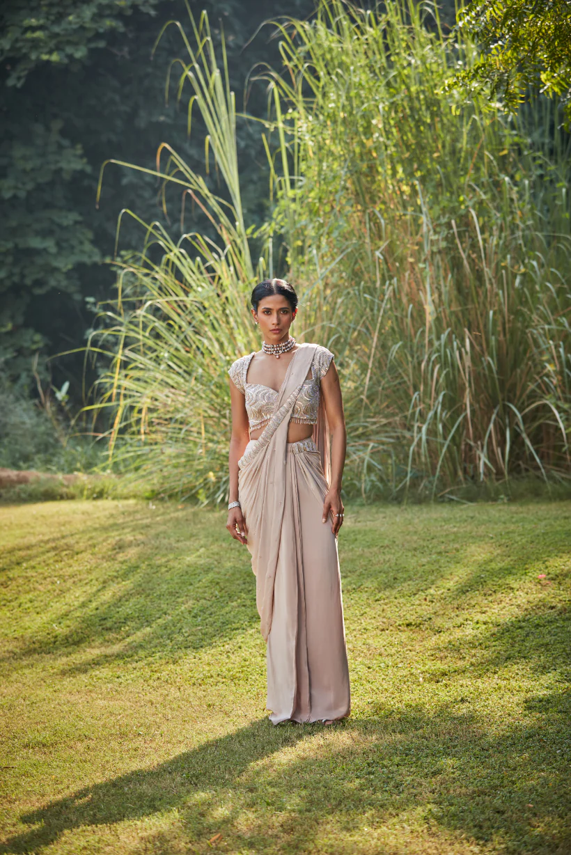 Pamela Champagne Draped Saree - Image 8