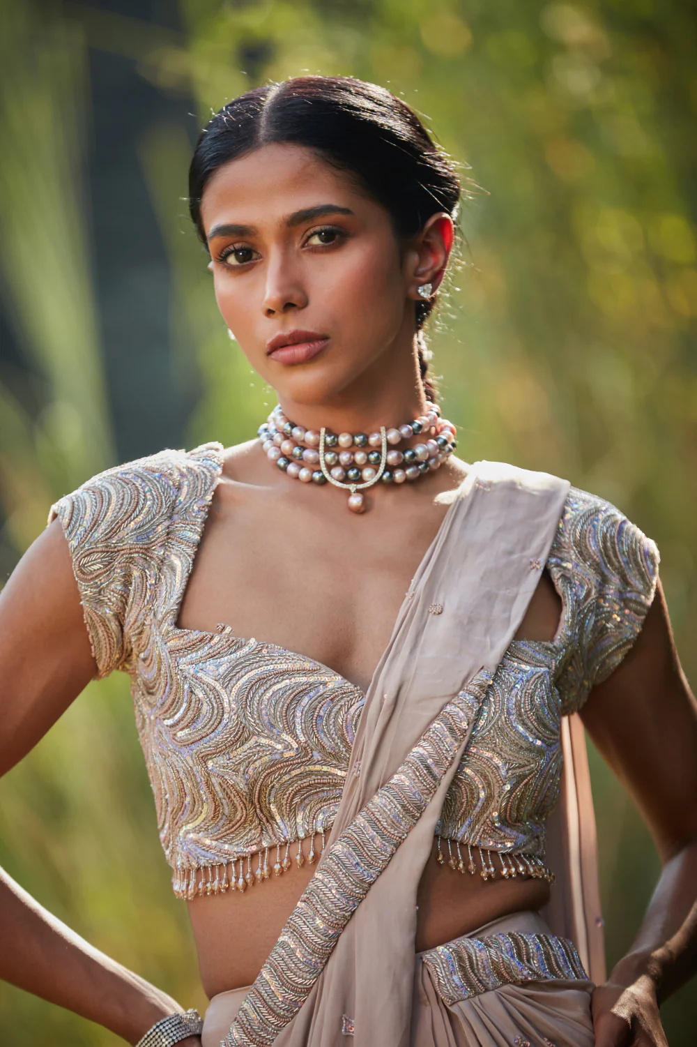 Pamela Champagne Draped Saree - Image 9