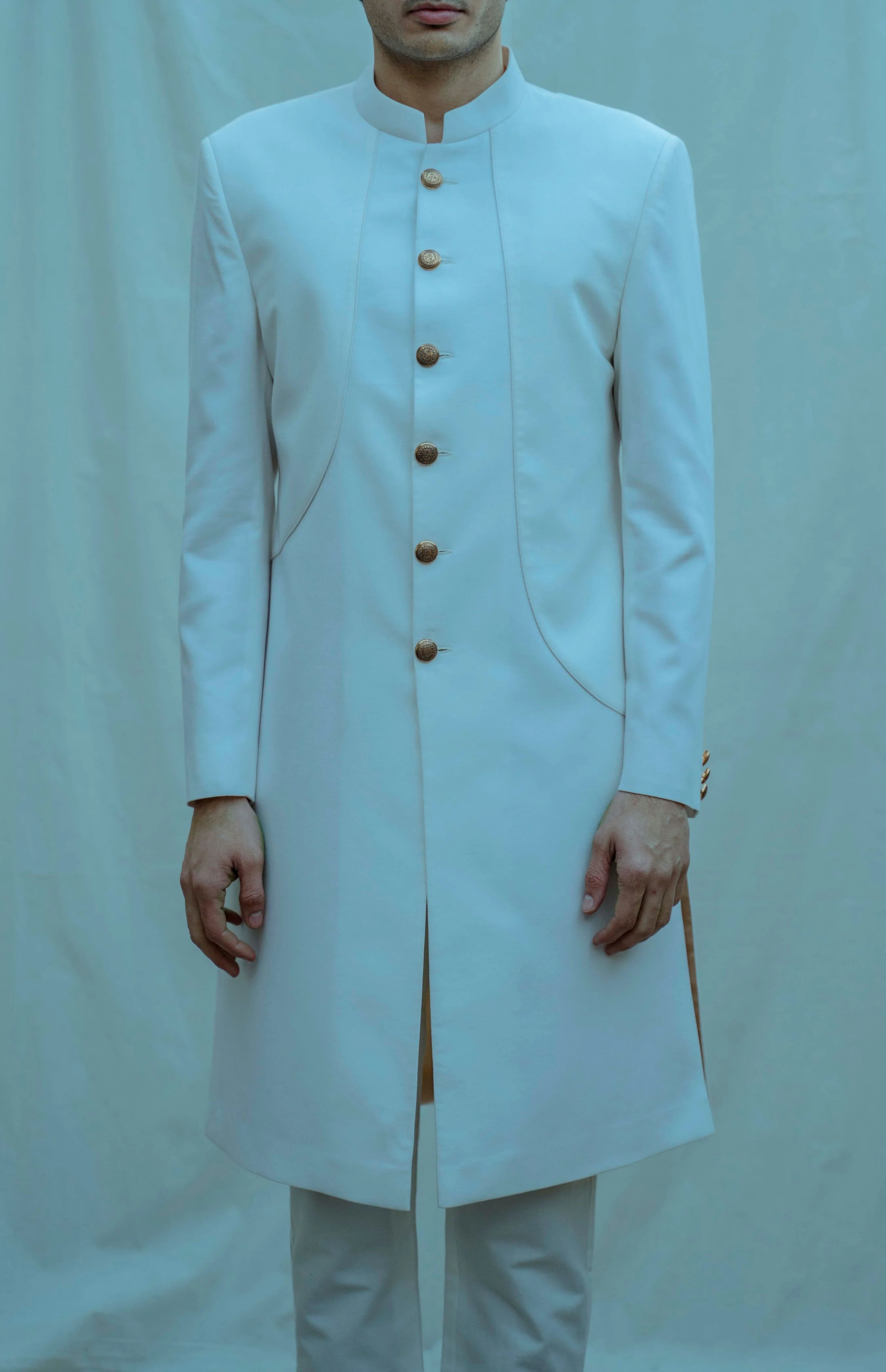 Off white Paneled Achkan Set - Image 3
