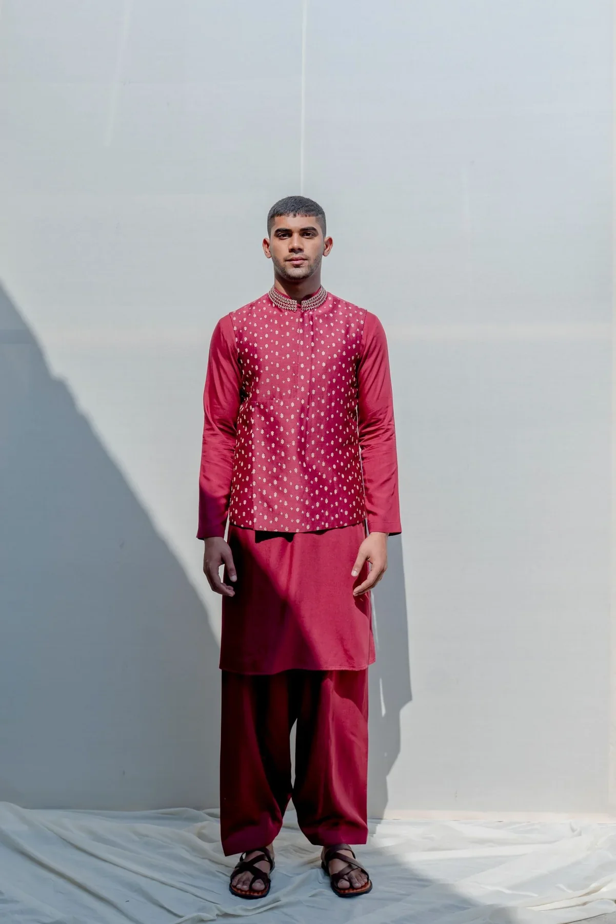 PARAGON - Rust Floral Embroidered Jacket With Kurta Set