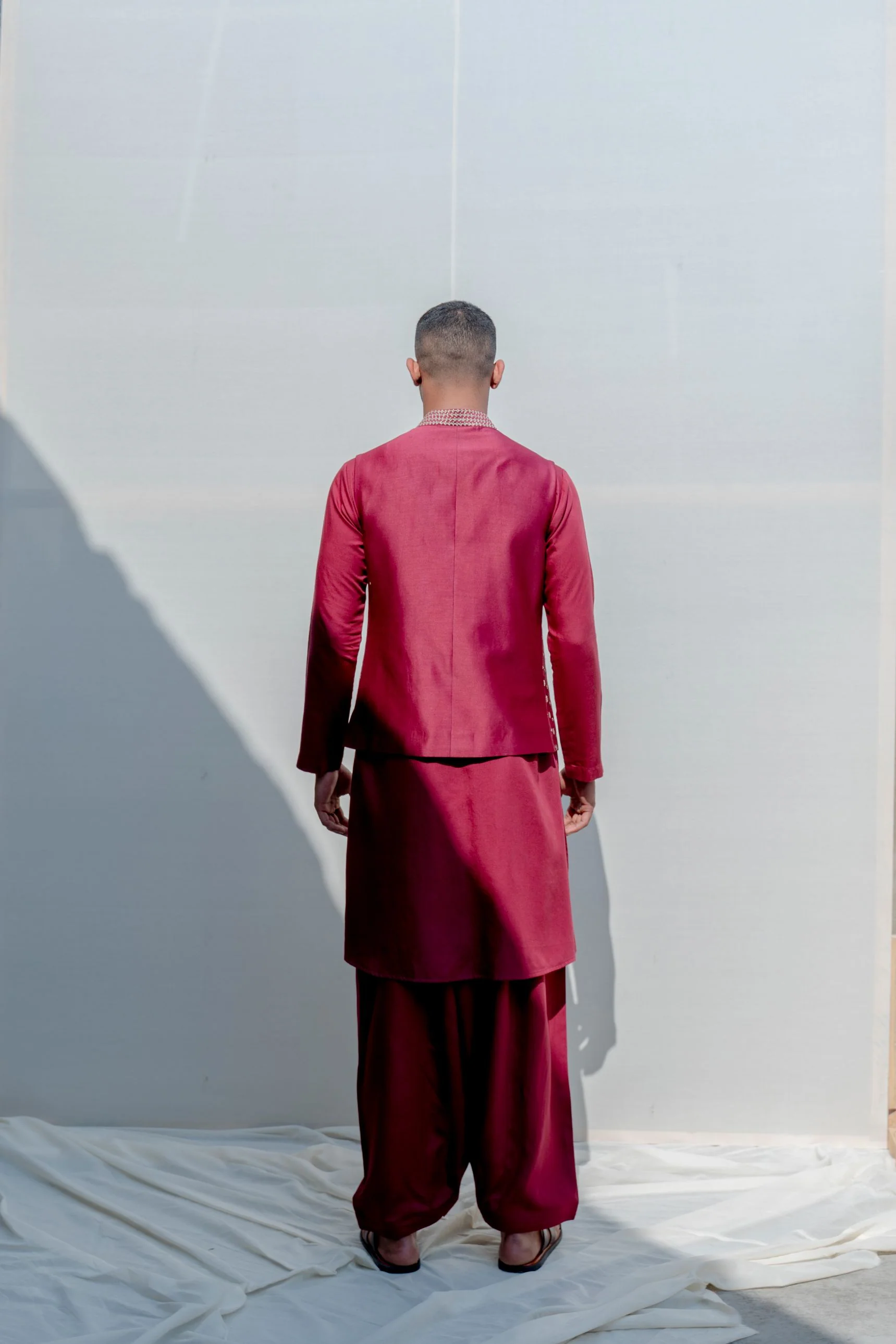 Paragon- Rust Overlapped Floral Embroidered Jacket With Kurta & Pyjama Set - Image 3