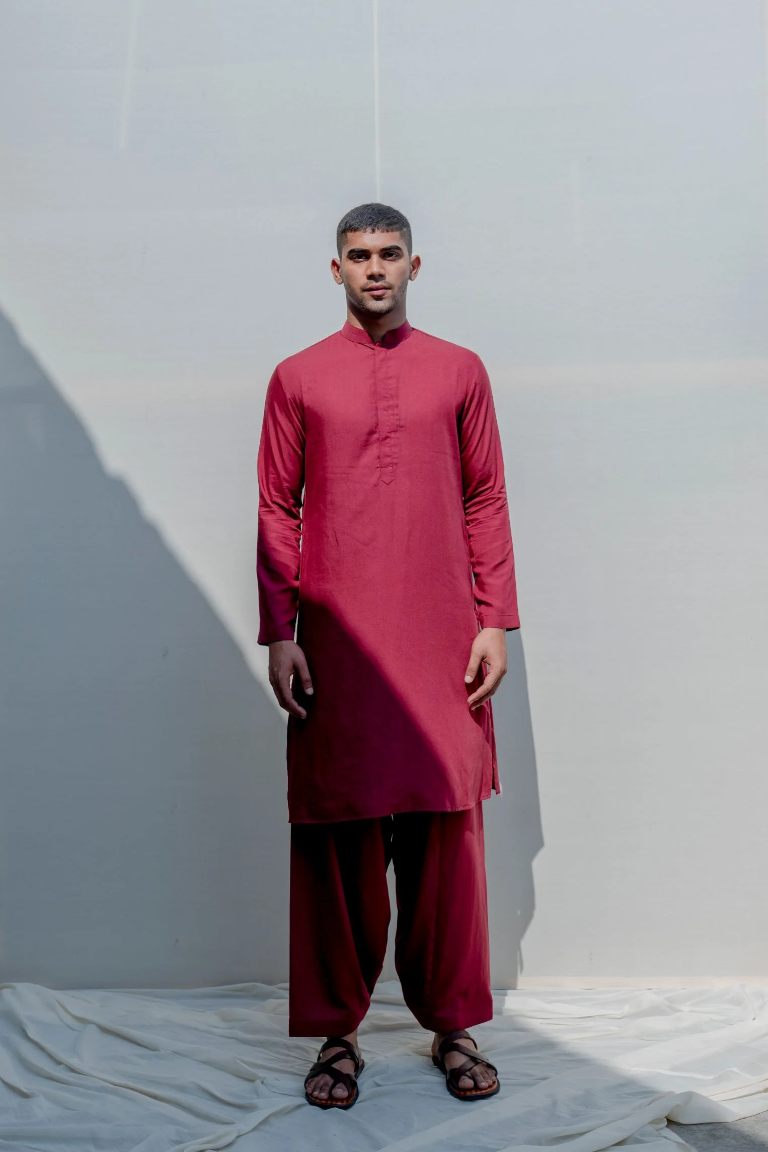 Paragon- Rust Overlapped Floral Embroidered Jacket With Kurta & Pyjama Set - Image 6