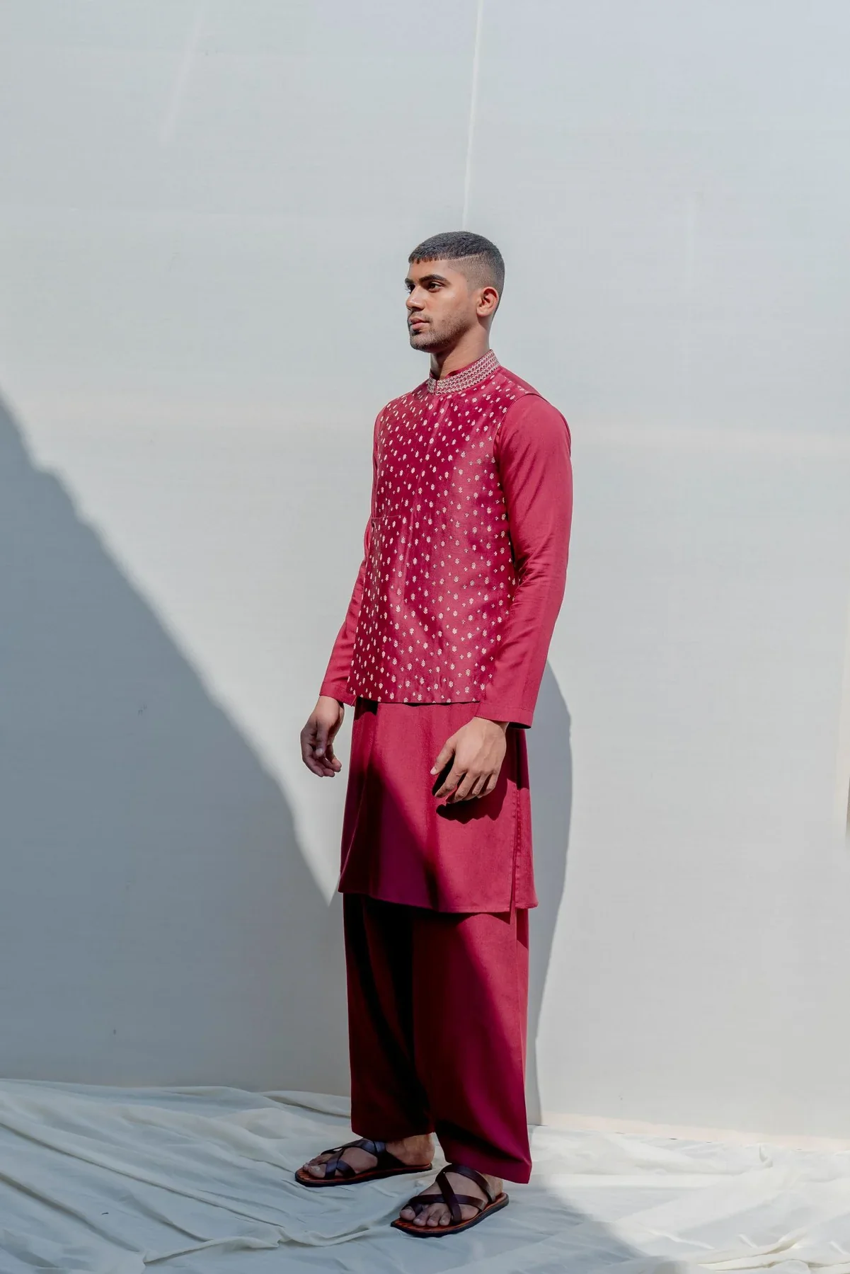 PARAGON - Rust Floral Embroidered Jacket With Kurta Set - Image 2