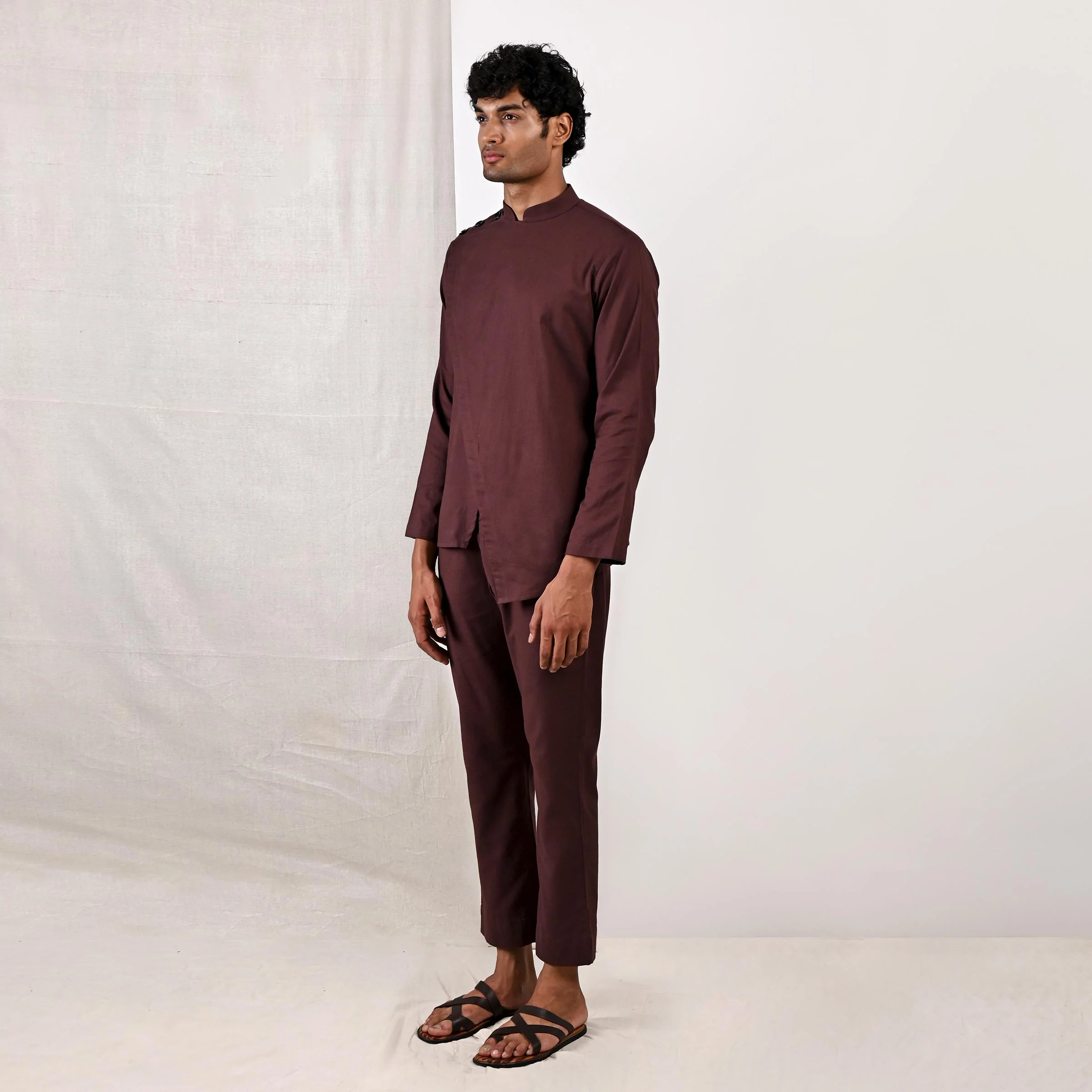 Parson - Dark Mahogany Asymmetrical short Kurta Set - Image 2