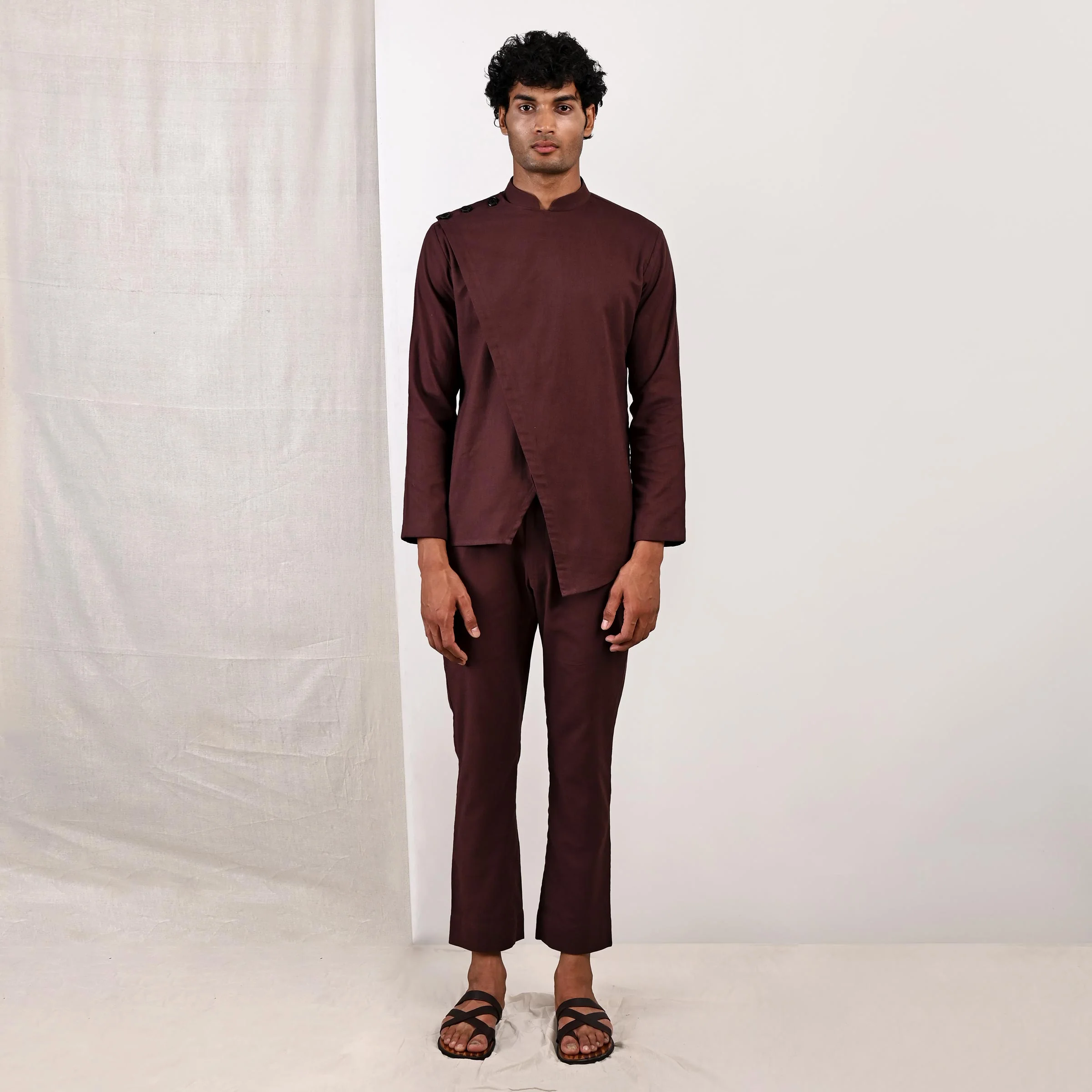 Parson - Dark Mahogany Asymmetrical Short Kurta Set