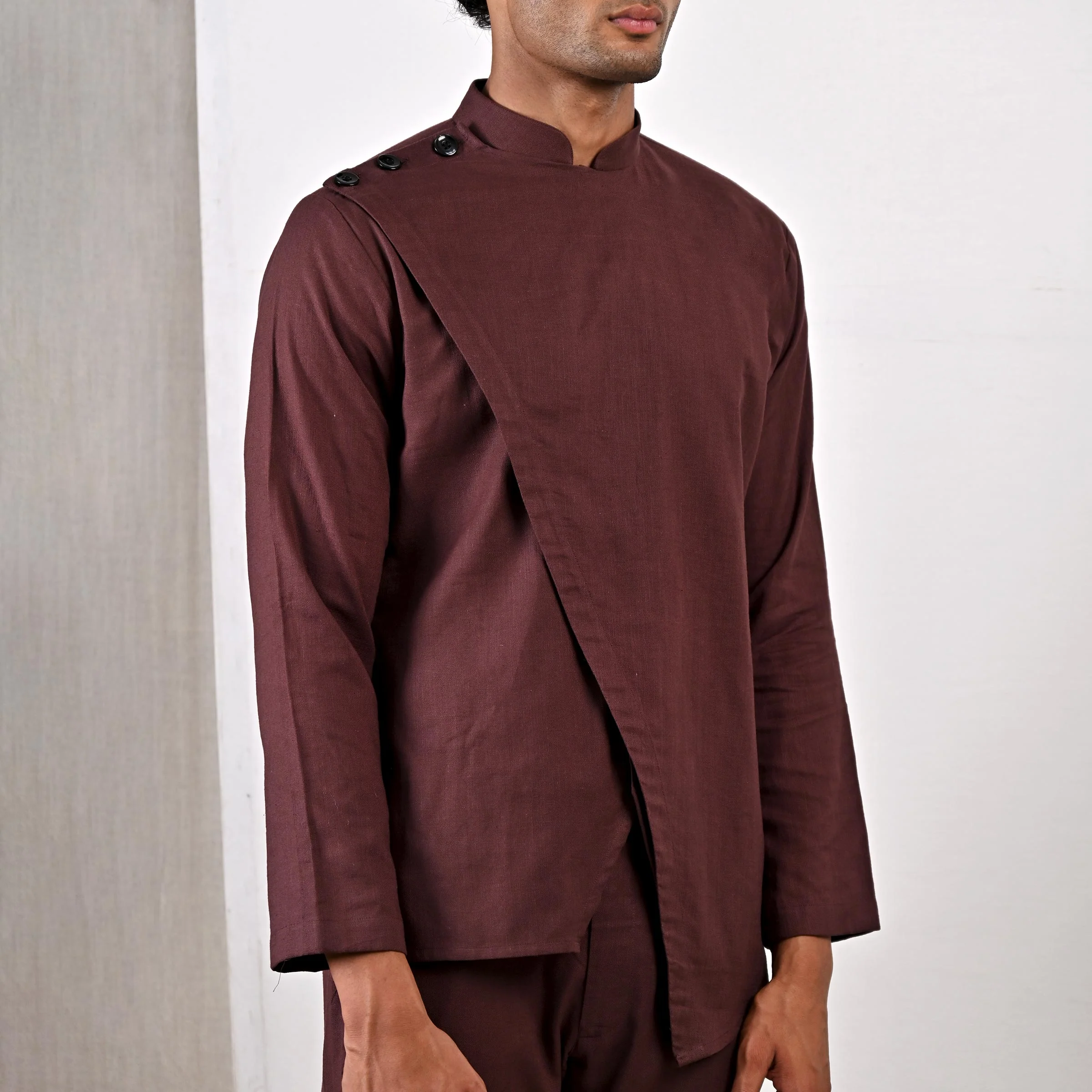 Parson - Dark Mahogany Asymmetrical Short Kurta Set - Image 3