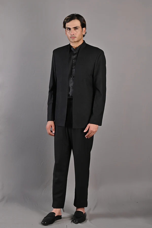 Pierre - Black Abstract Embroidered Open Jacket Set - Image 3