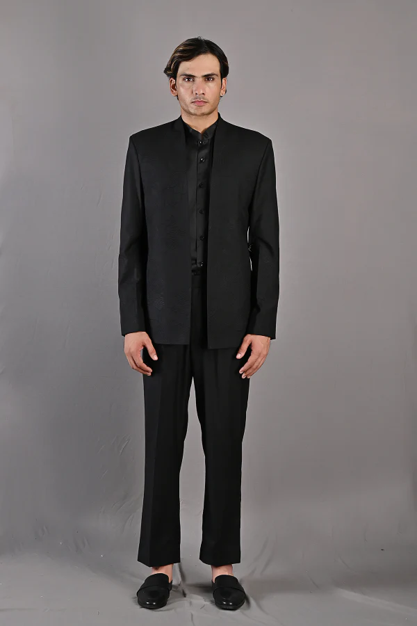 Pierre - Black Abstract Embroidered Open Jacket Set - Image 5