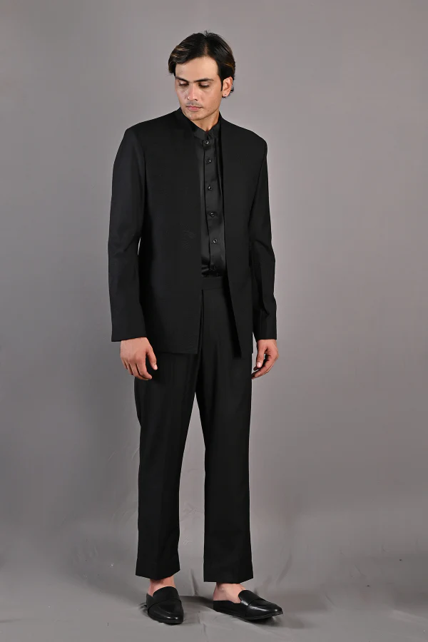 Pierre - Black Abstract Embroidered Open Jacket Set - Image 6