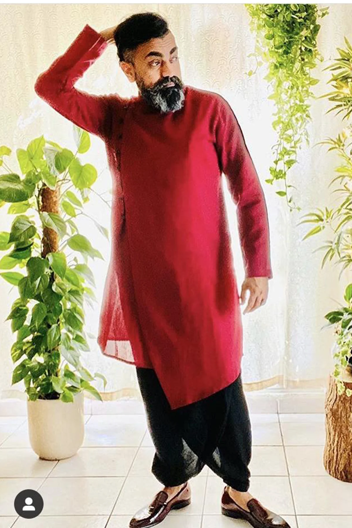 Praful Makwana - Wine Kurta With Black Tulip Pant Set