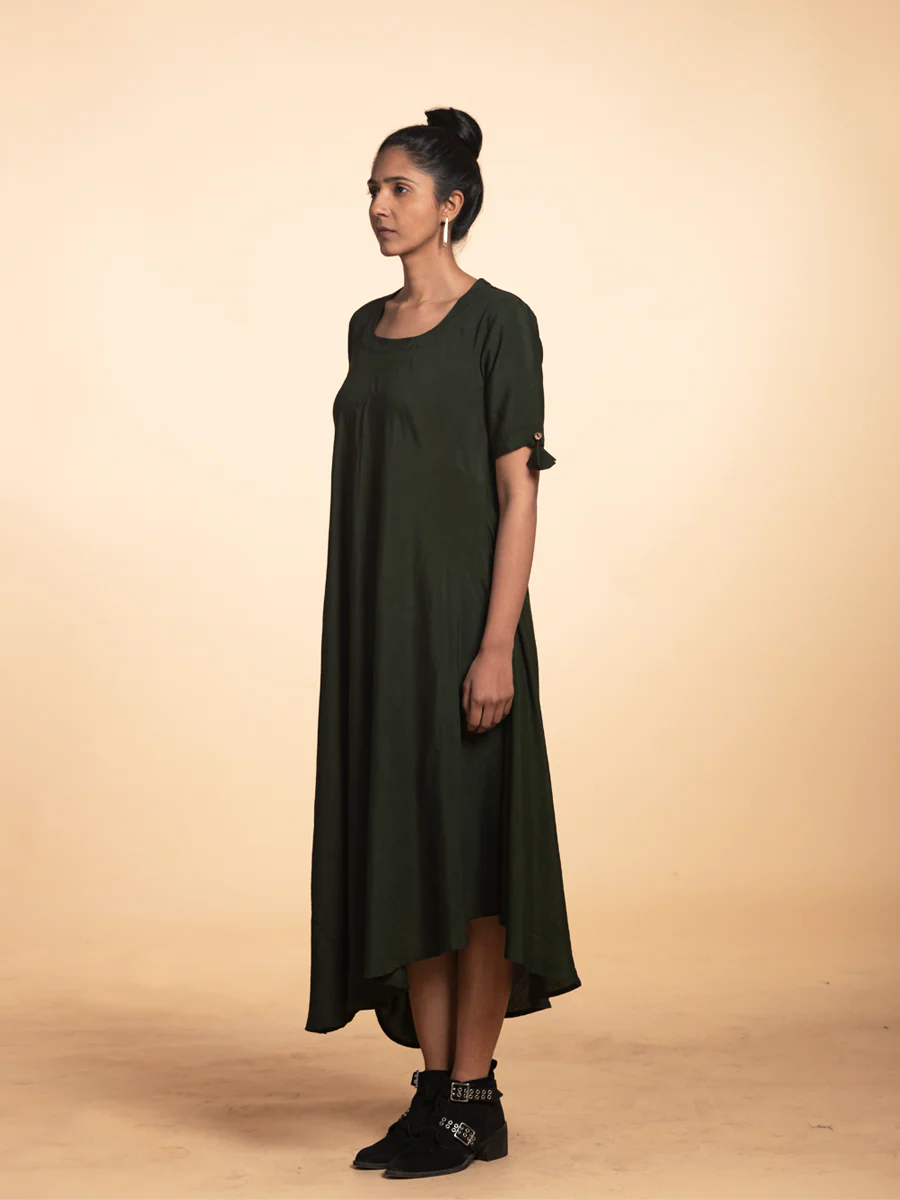 Bottle Green Cotton Dress - Image 2
