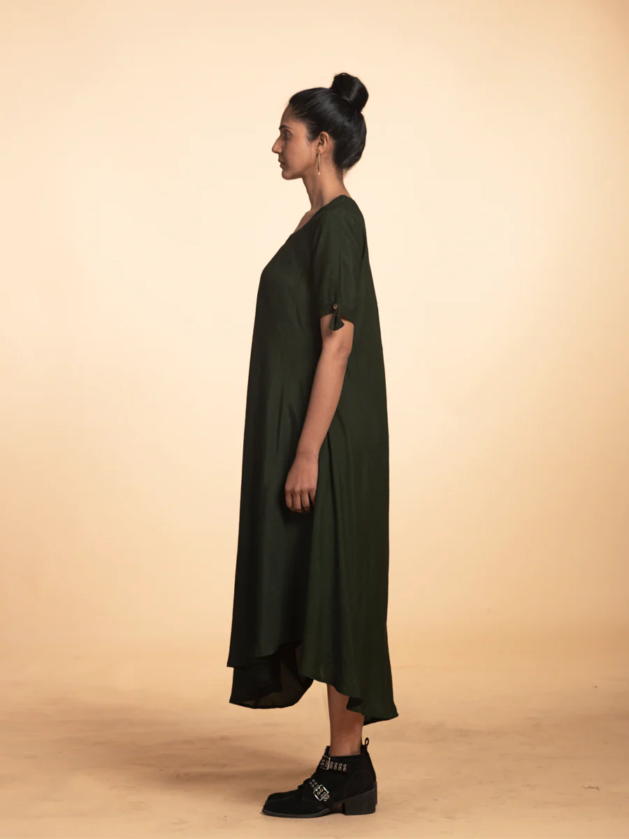 Bottle Green Cotton Dress - Image 3