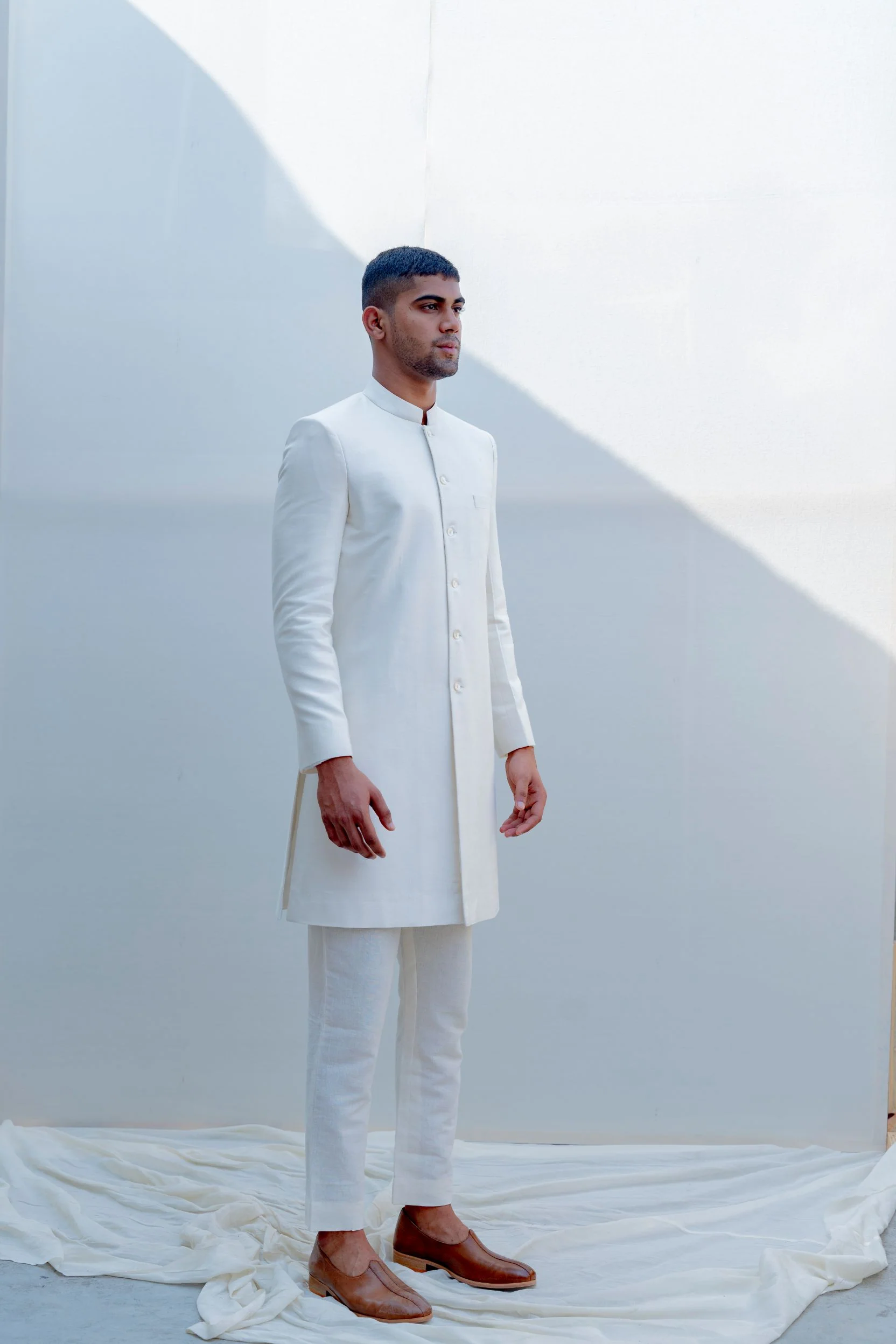Prime - Off-White Achkan Jacket Set with Embroidered Pocket Square - Image 2