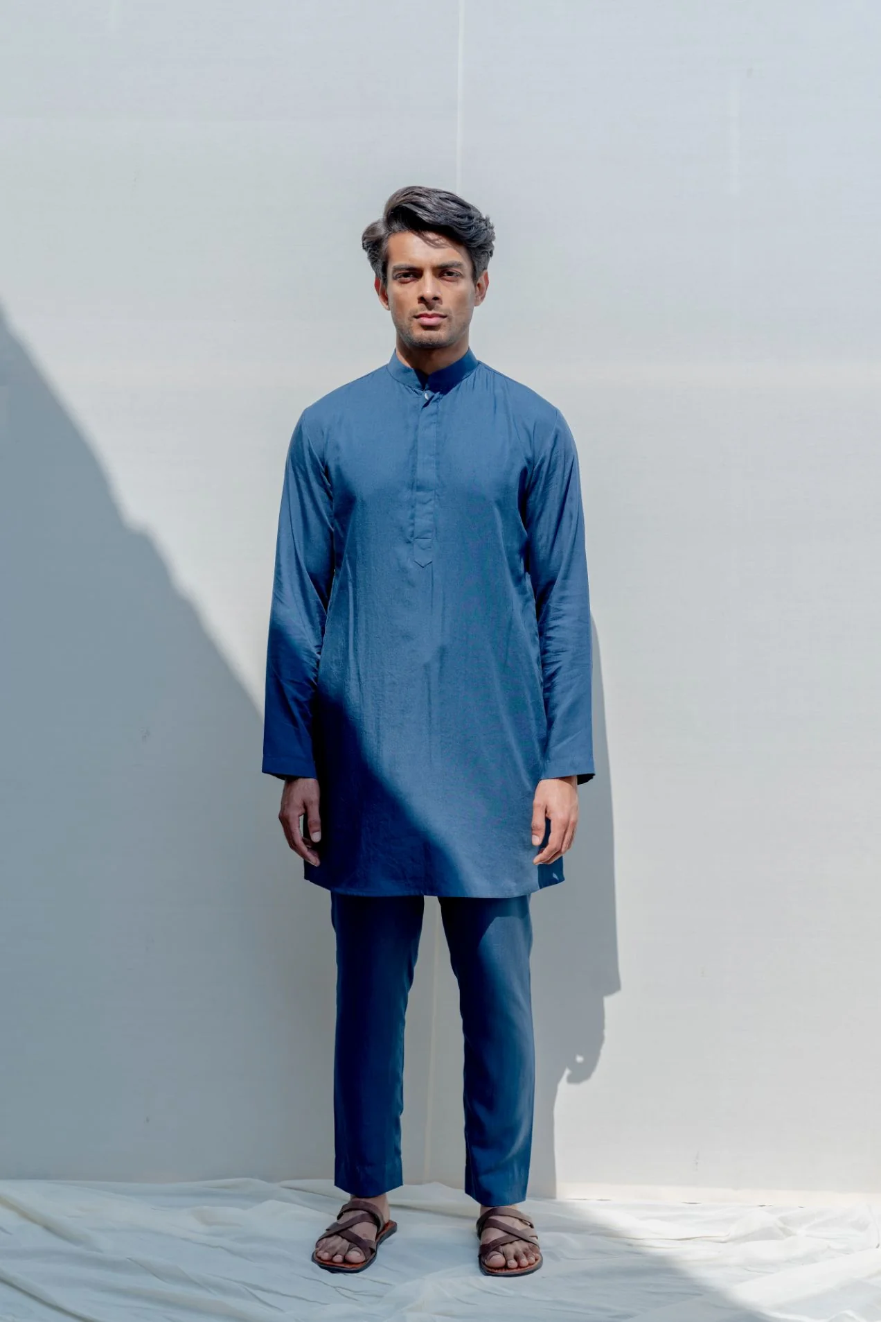 Prisem- Turquoise Blue Overlapped Embroidered Jacket with Kurta Set - Image 7