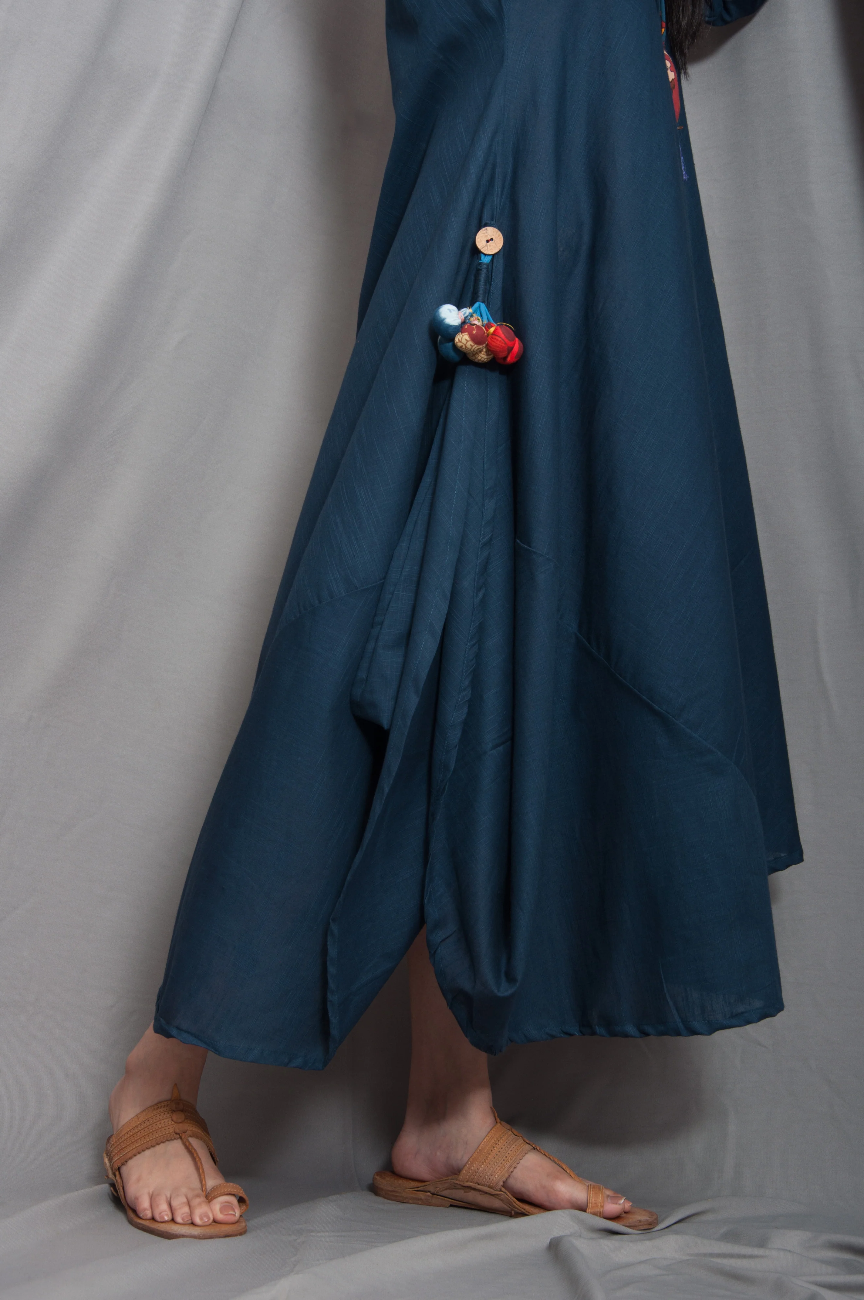 Rainbow - Navy Blue Cowl Dress with Necklace - Image 4