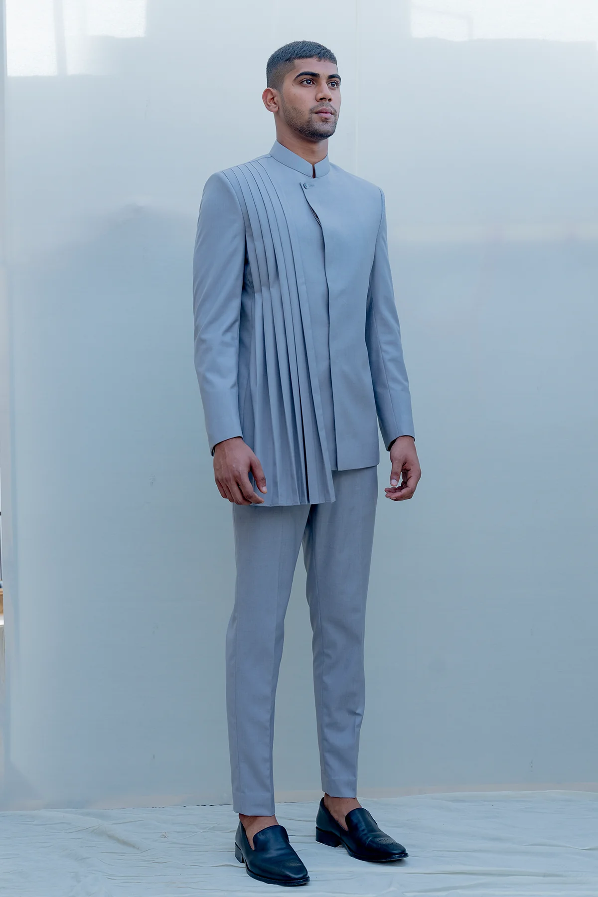 Regnant - Grey Indo Western Pleated Jacket Set - Image 3