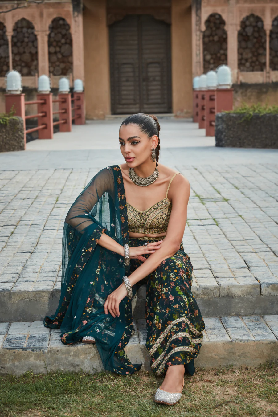 Rehema- Green Printed Sharara Set - Image 2