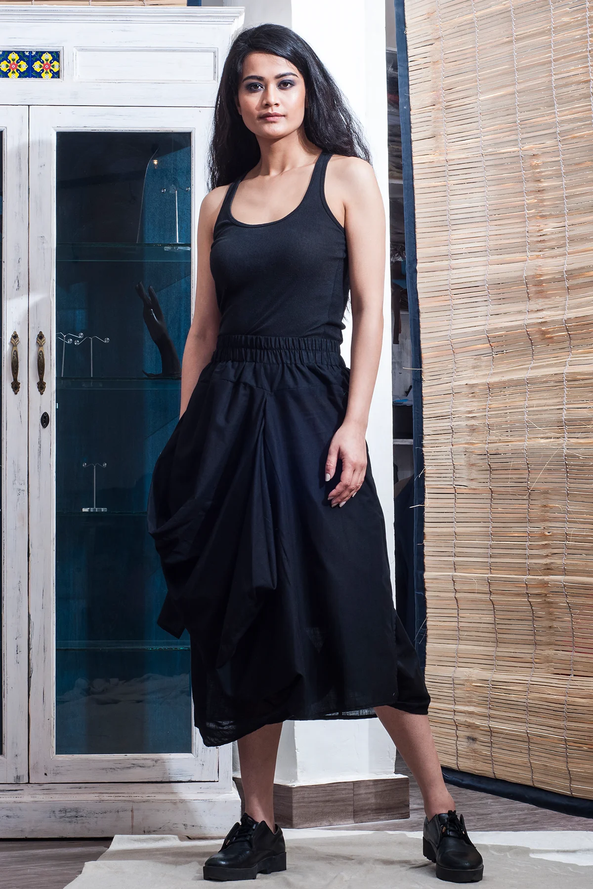 Rocko - Black Asymmetric Cowl Dress