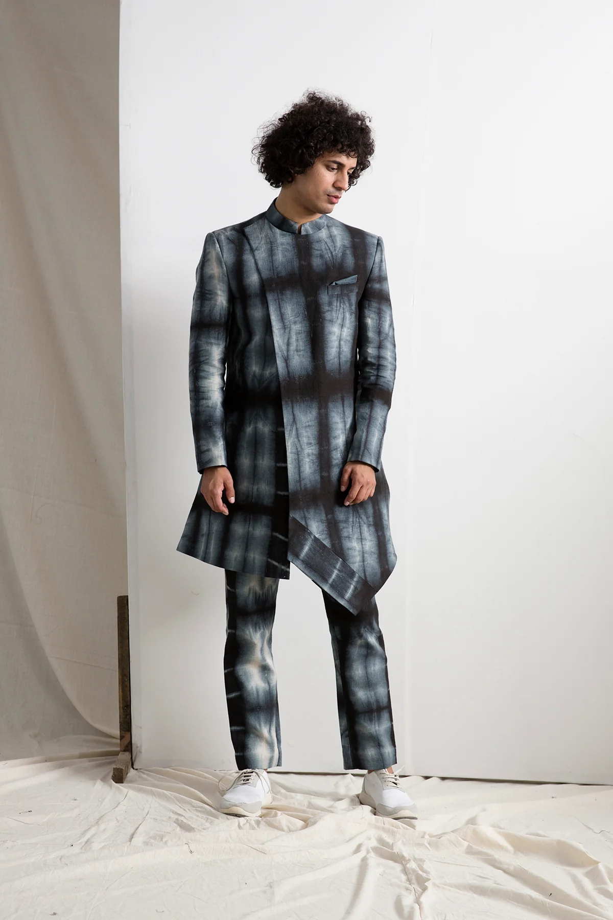 Roden - Tie & Dye Asymmetric Achkan Jacket Set
