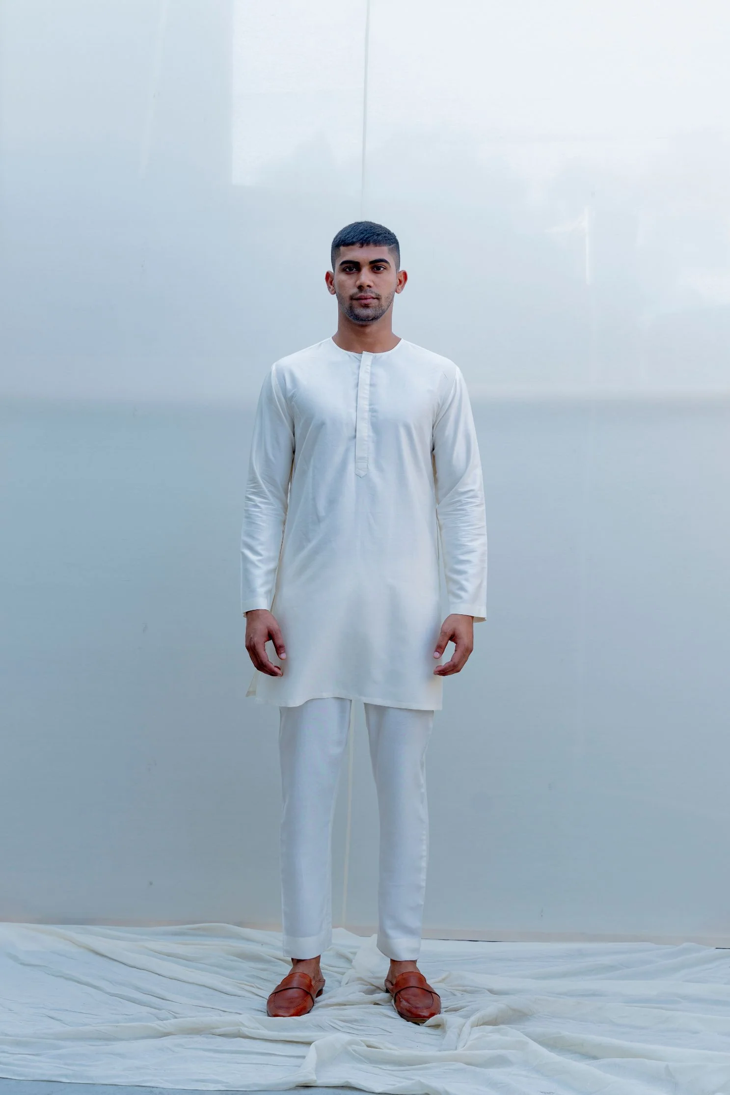 Romani - Milky White Embroidered Nehru Jacket with Kurta Set - Image 5