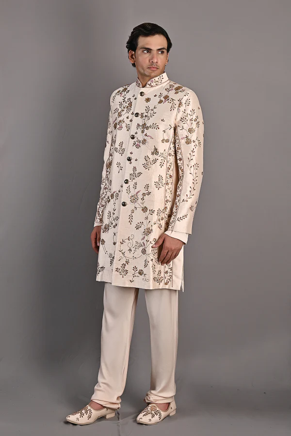 Rosen - Peach Hand Embroidered Sherwani Jacket set - Image 4