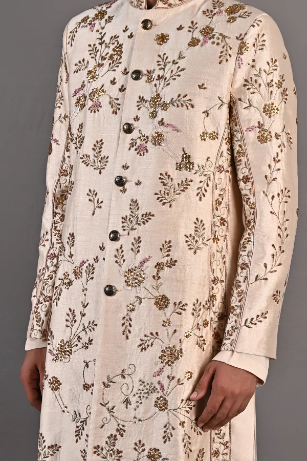 Rosen - Peach Hand Embroidered Sherwani Jacket set - Image 5