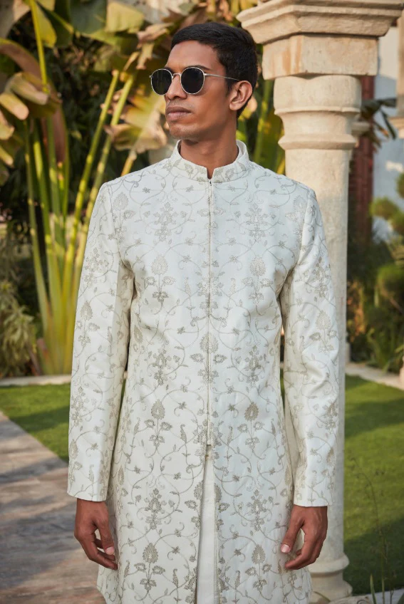 Ryan- Off White Chikankari Sherwani Set - Image 3