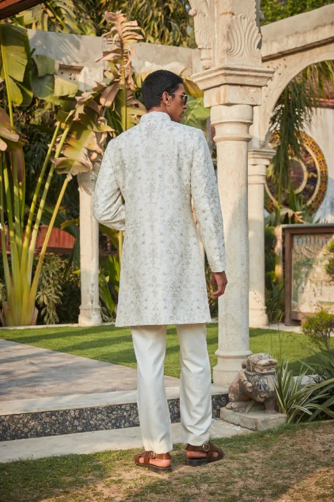 Ryan- Off White Chikankari Sherwani Set - Image 4