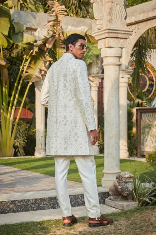 Ryan- Off White Chikankari Sherwani Set - Image 5