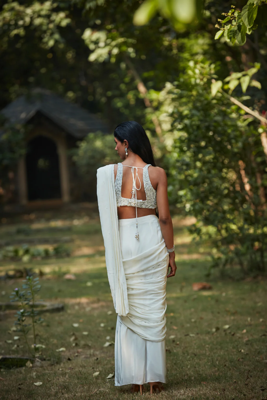 Saida Draped Saree in Off-White - Image 3