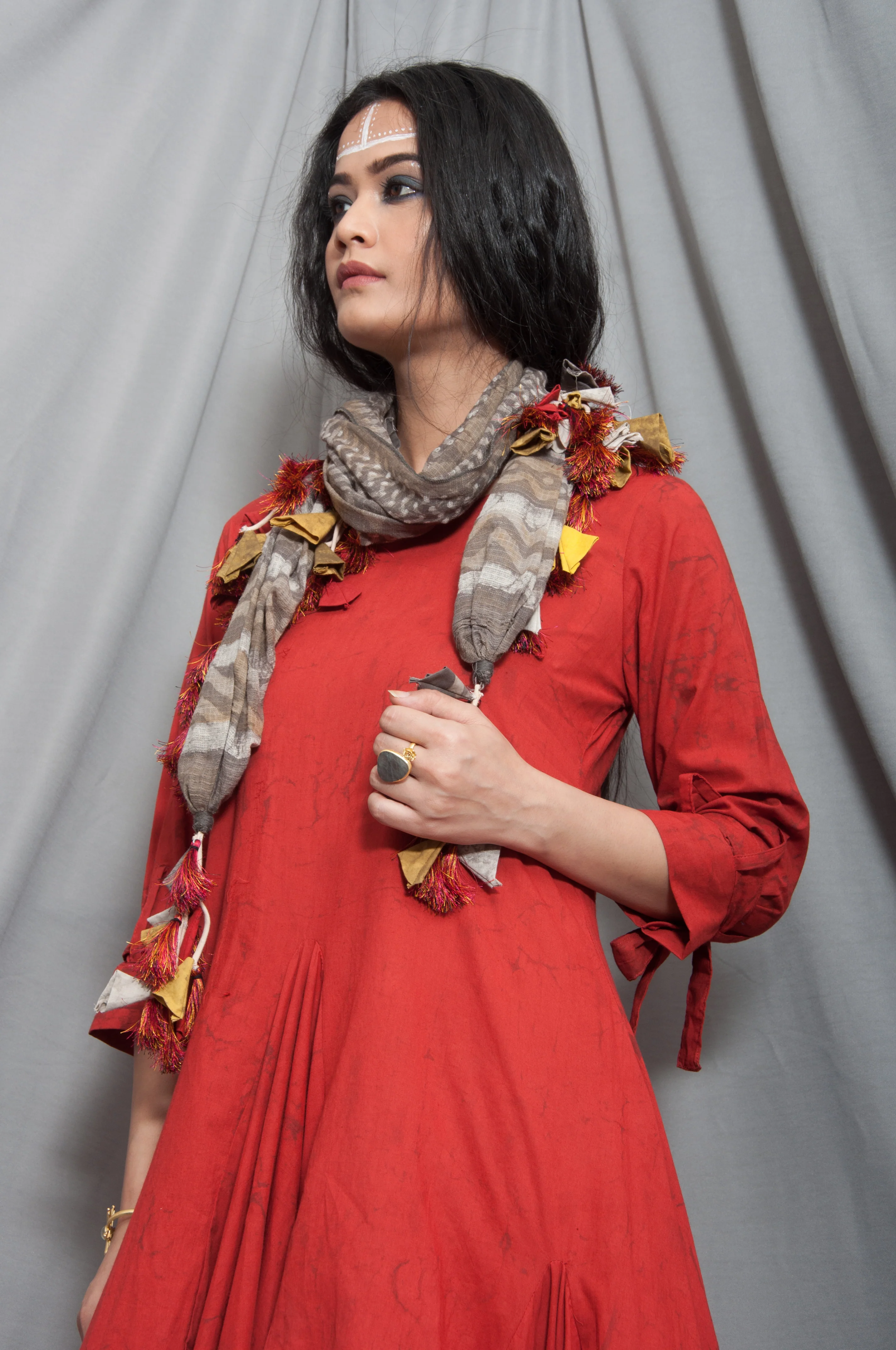 Senorita- Rust Cowl Dress With Scarf - Image 3
