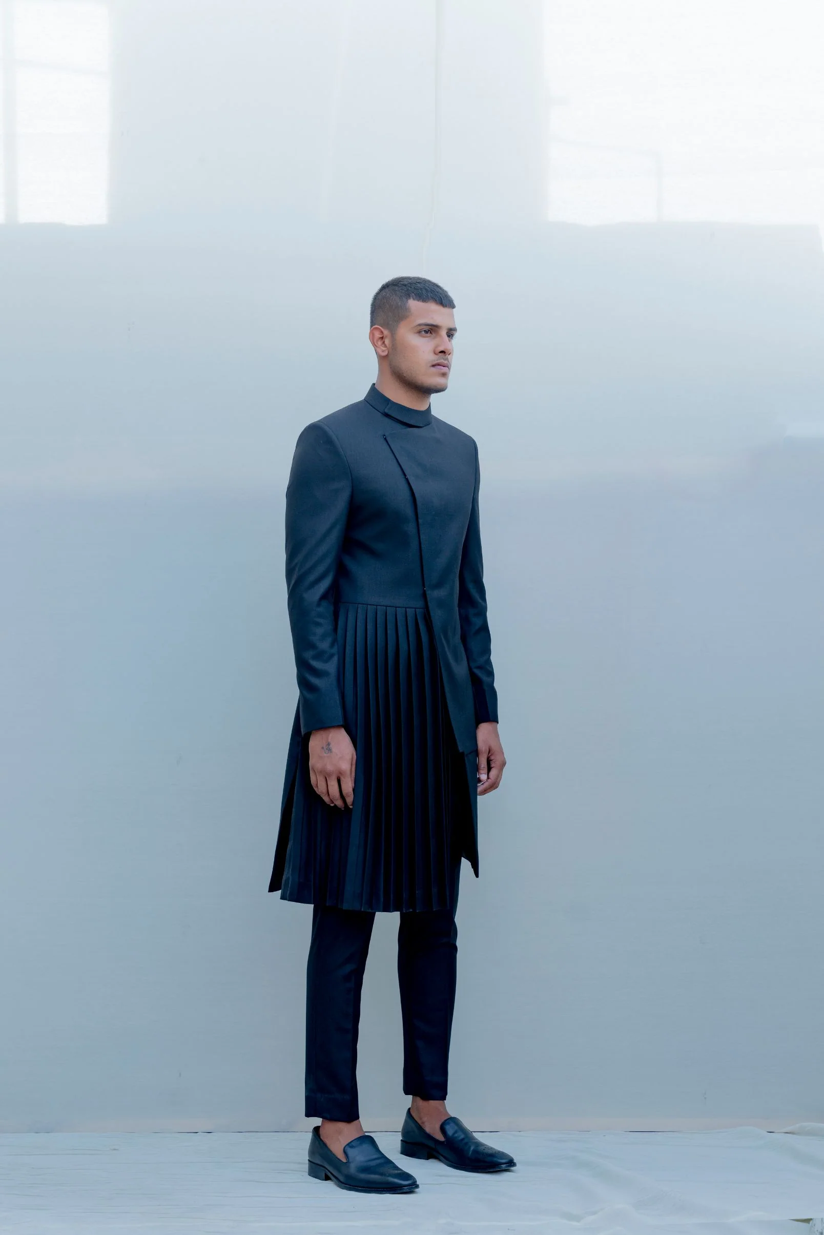 Stygian - Black Indo Western Pleated Achkan Jacket Set - Image 3