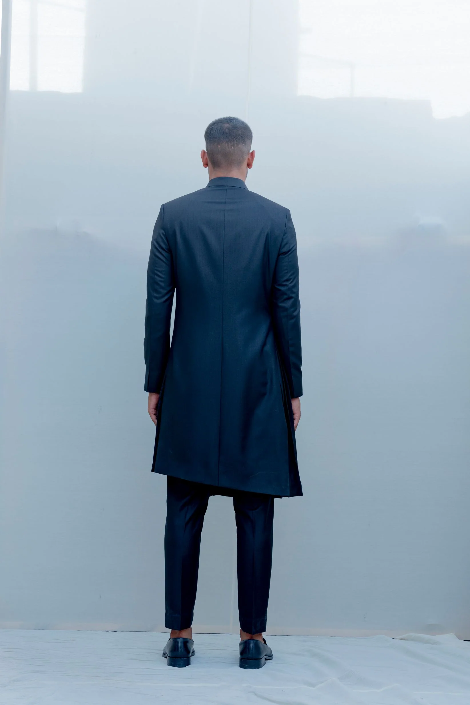 Stygian - Black Indo Western Pleated Achkan Jacket Set - Image 4