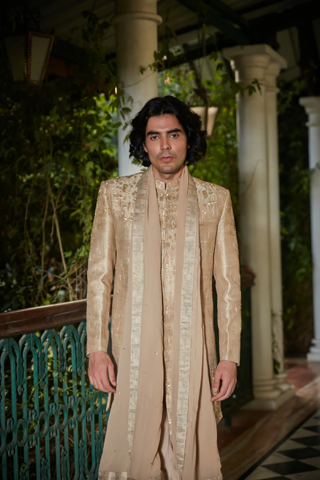Sunlit - Embroidered Sherwani in Beige Gold - Image 4