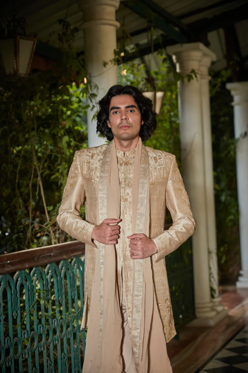Sunlit - Embroidered Sherwani in Beige Gold - Image 5