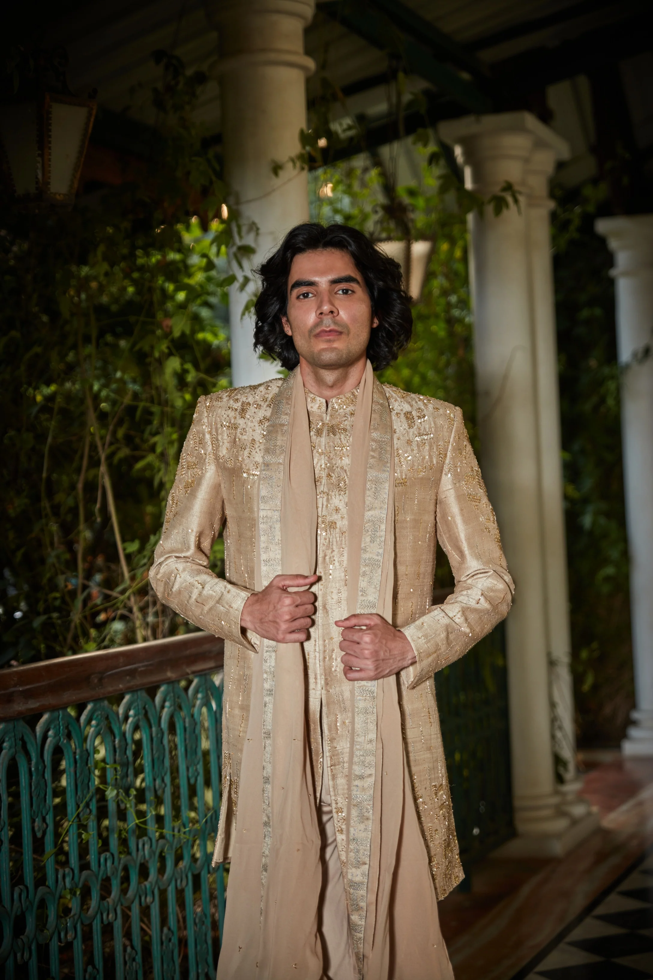 Sunlit - Embroidered Sherwani in Beige Gold - Image 6
