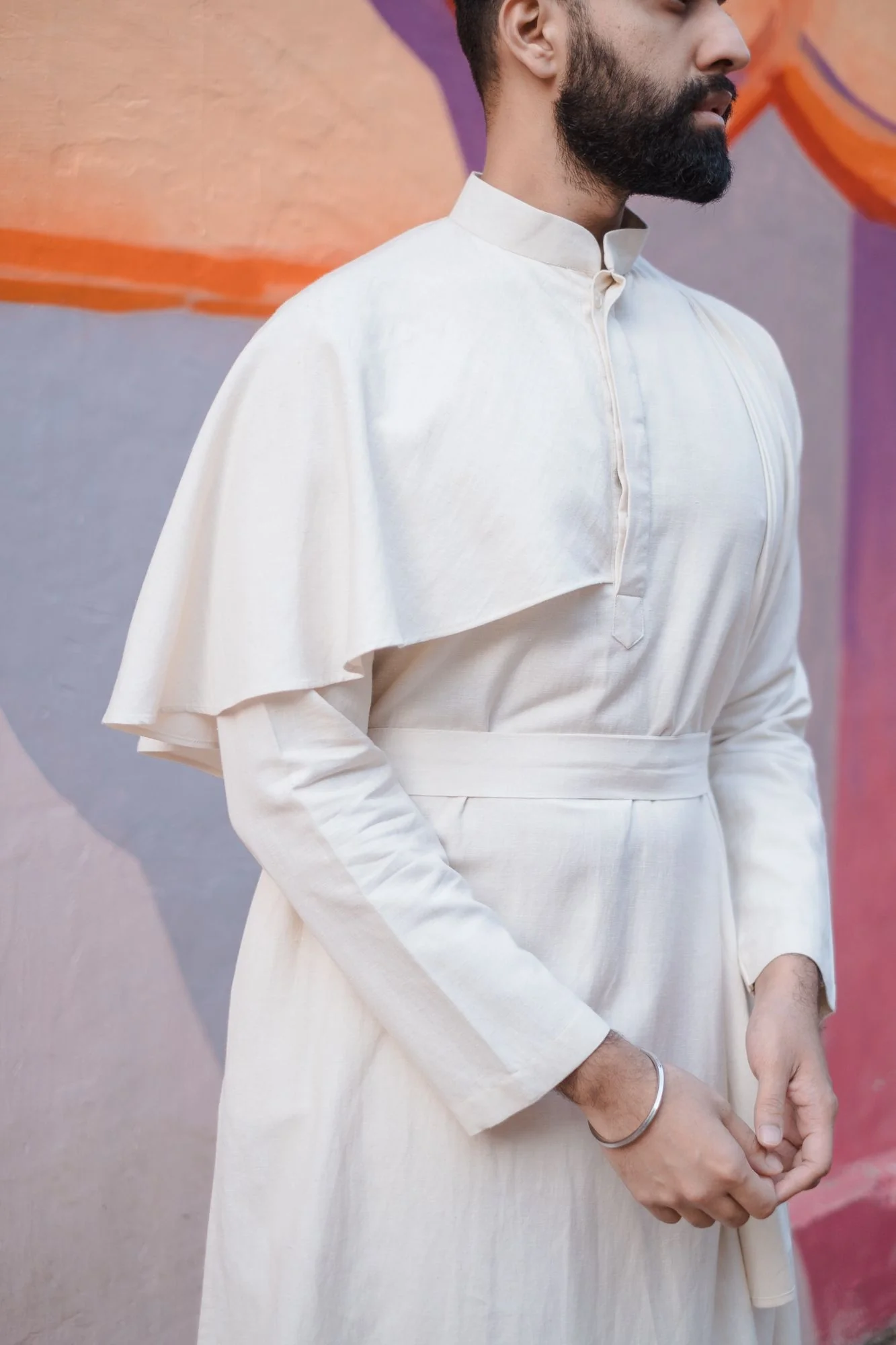 Tejeshwar Sandhoo - Off White Cape Style Kurta Set - Image 3