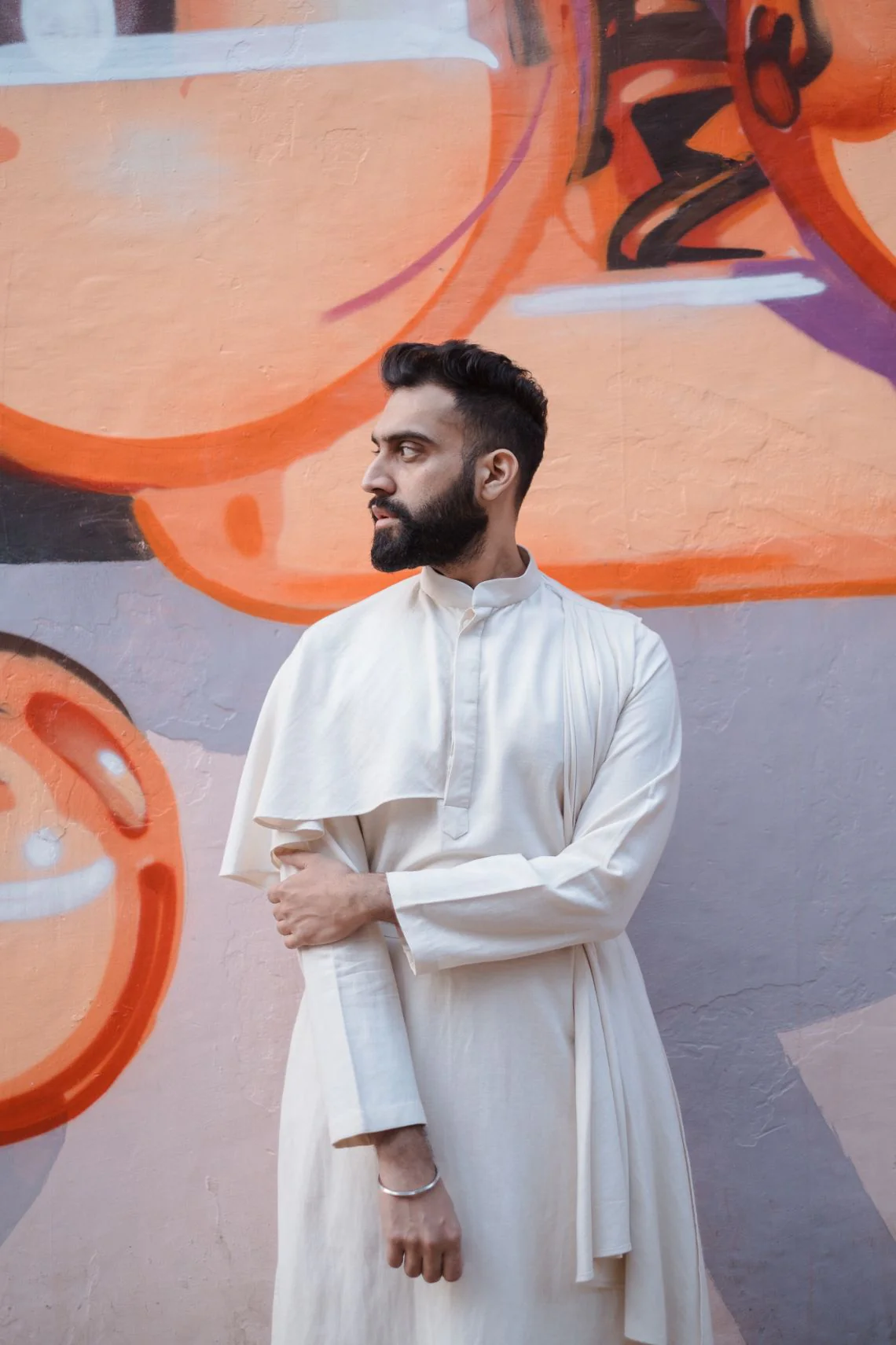 Tejeshwar Sandhoo - Off White Cape Style Kurta Set - Image 4