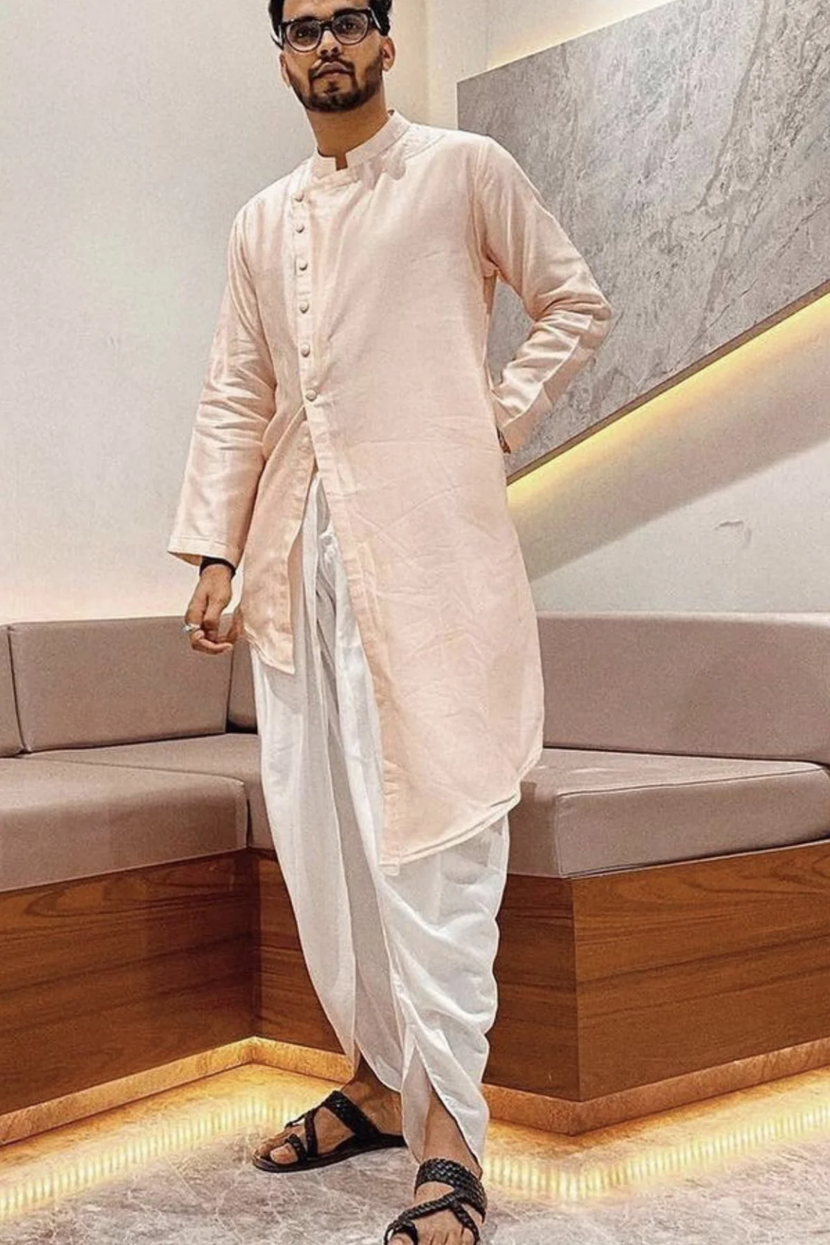 The February Boy In Our - Peach Chanderi Silk Kurta With Tulip Pant Set