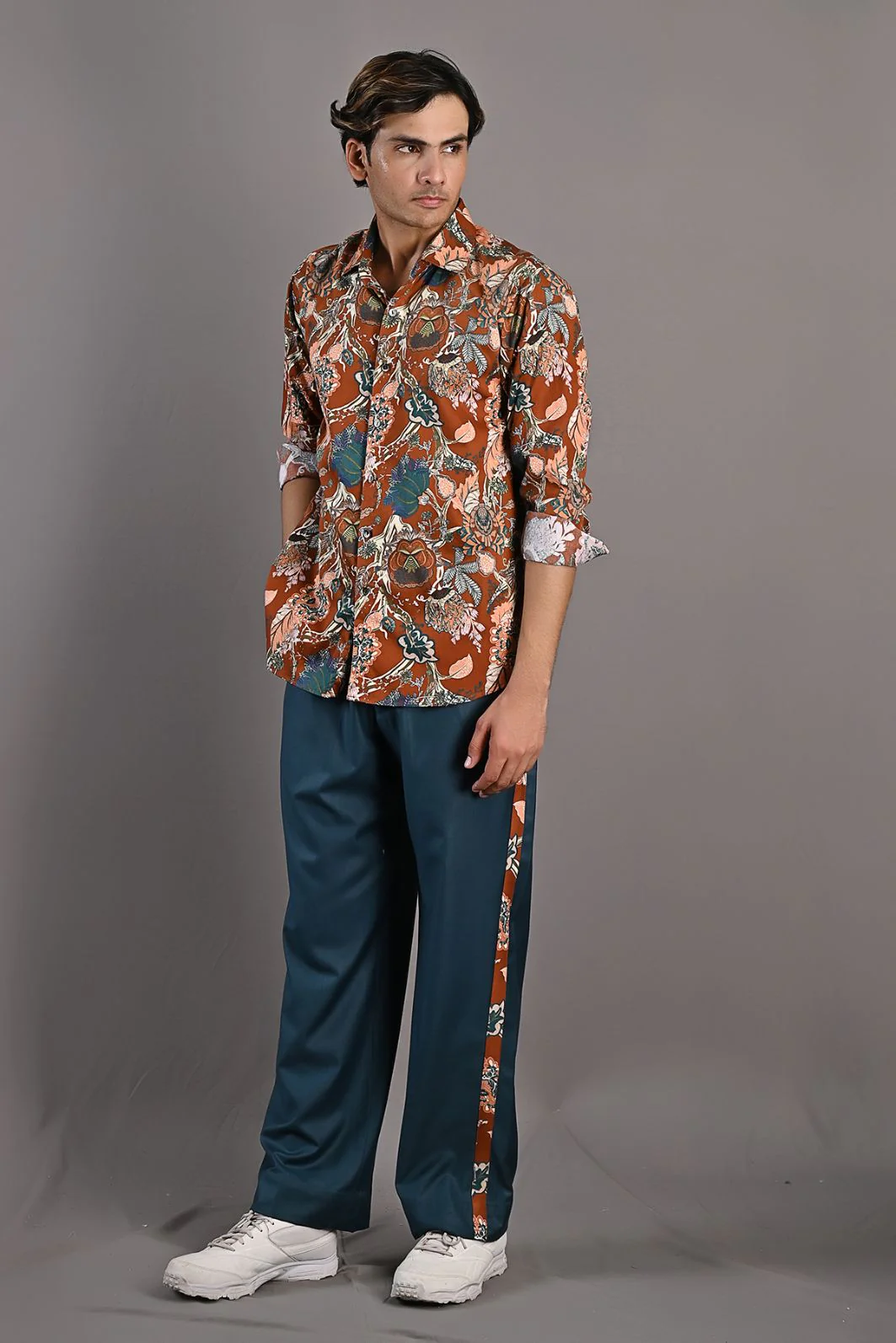 Thyme - Maroon & Multi Printed Shirt & Teal Green pant Set - Image 3