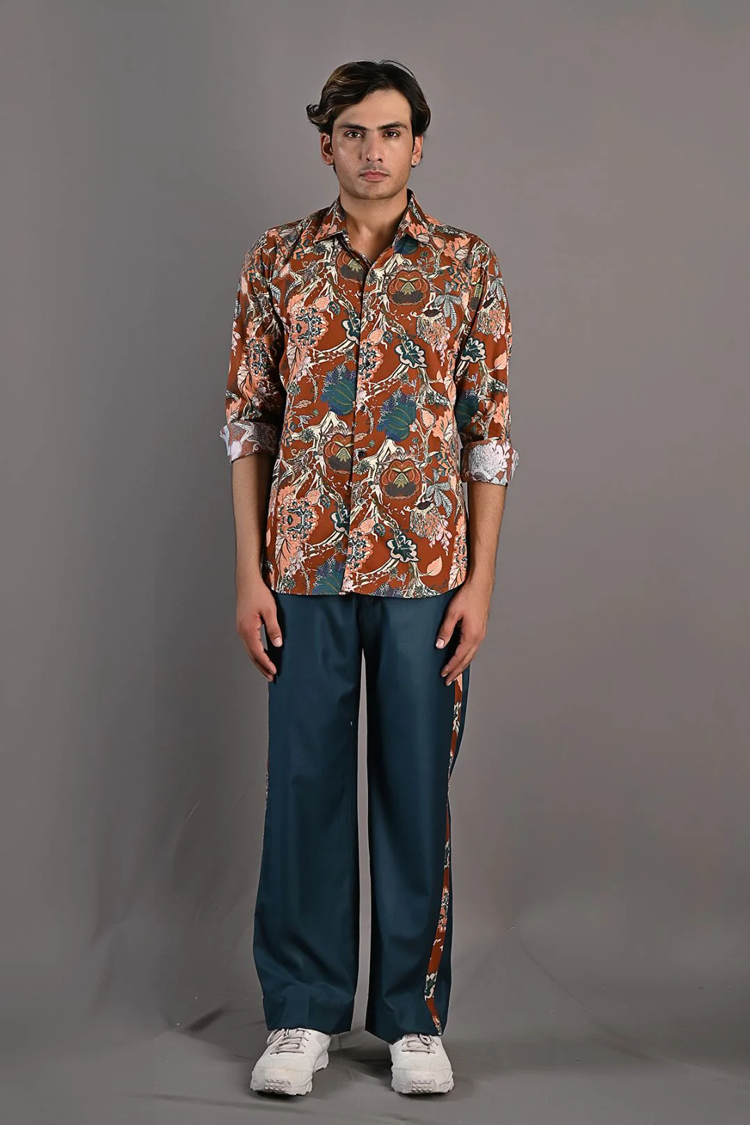 Thyme - Maroon & Multi Printed Shirt & Teal Green pant Set - Image 4
