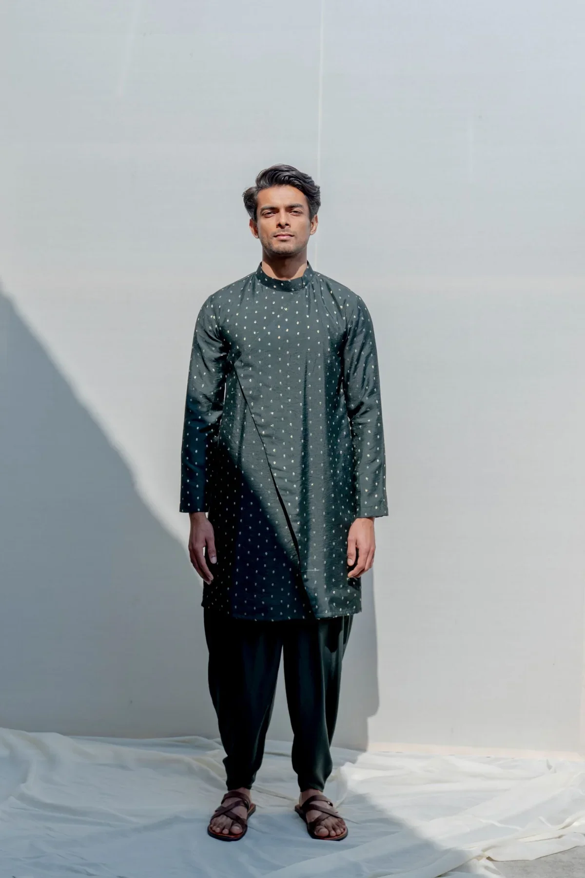 VAGABONG - Green Asymmetrical kurta With Tulip pant Set