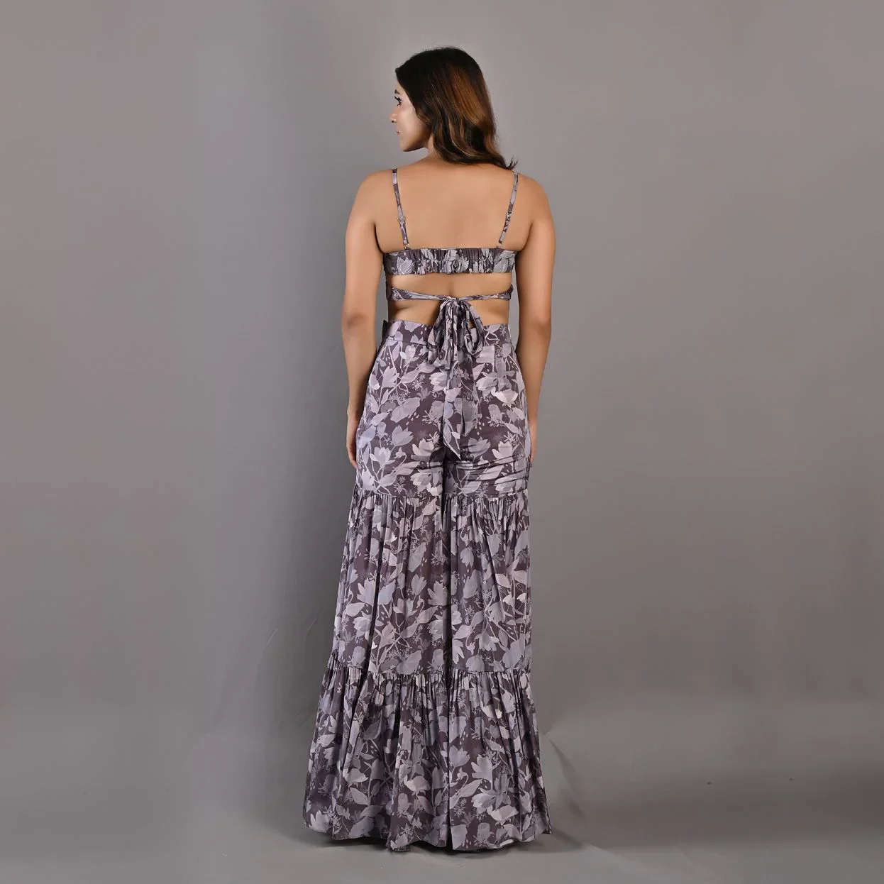 VOILA - Printed Embroidered Crop Top With Sharara Set - Image 6