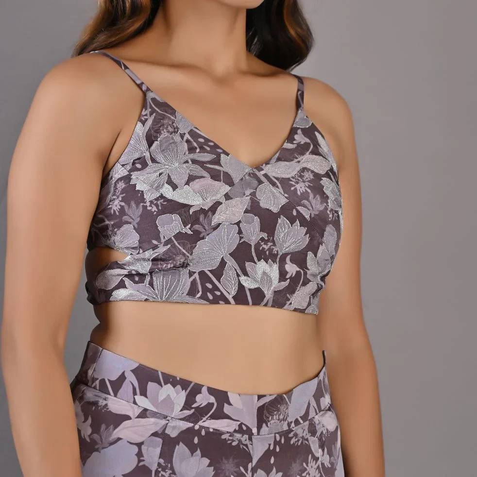 VOILA - Printed Embroidered Crop Top With Sharara Set - Image 7