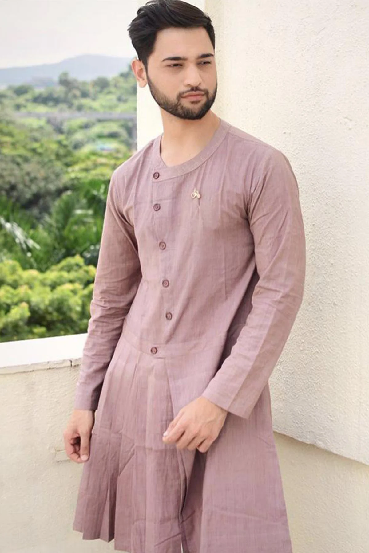 Vora Sahab - Mauve Kurta with Off-White pant Set - Image 2