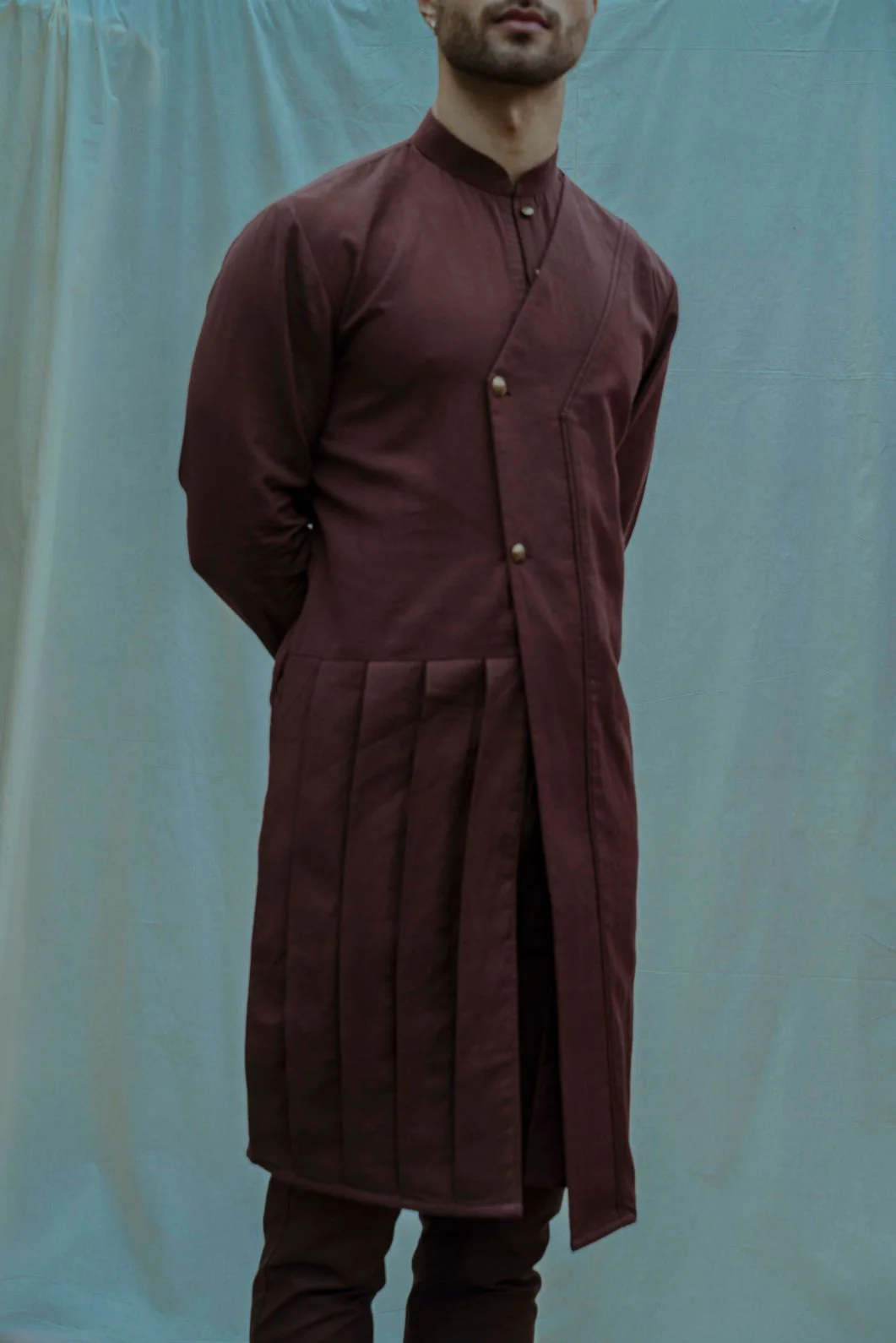 Warrior - Brown Overlap & Pleated Kurta - Image 2