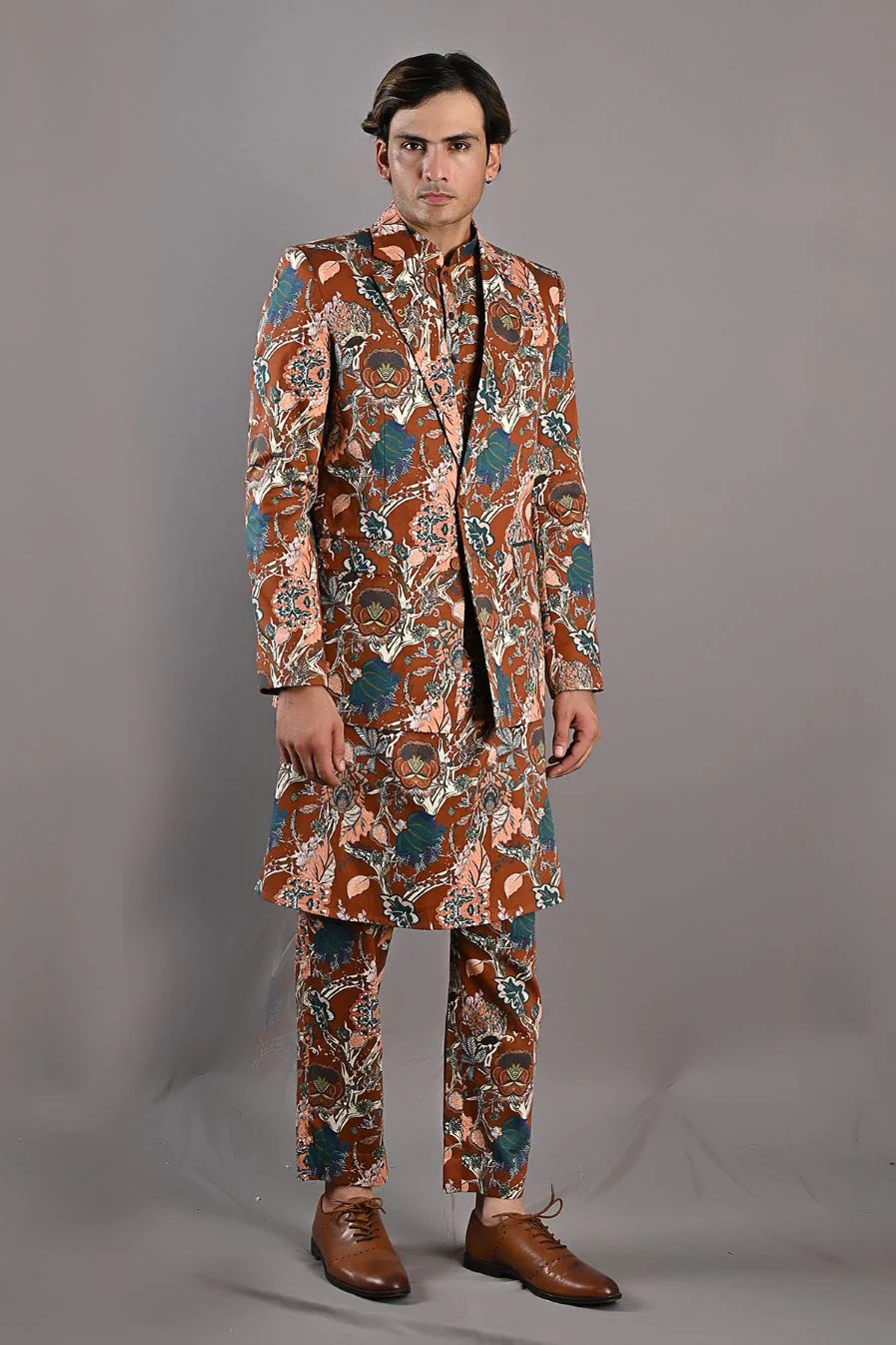 Watson - Maroon & Multi Printed Jacket With Kurta & Pant Set - Image 3