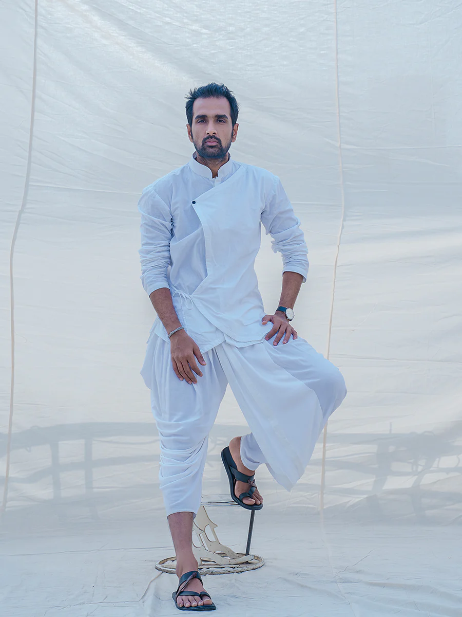 White & Divine Angrakha Kurta with Dhoti Set